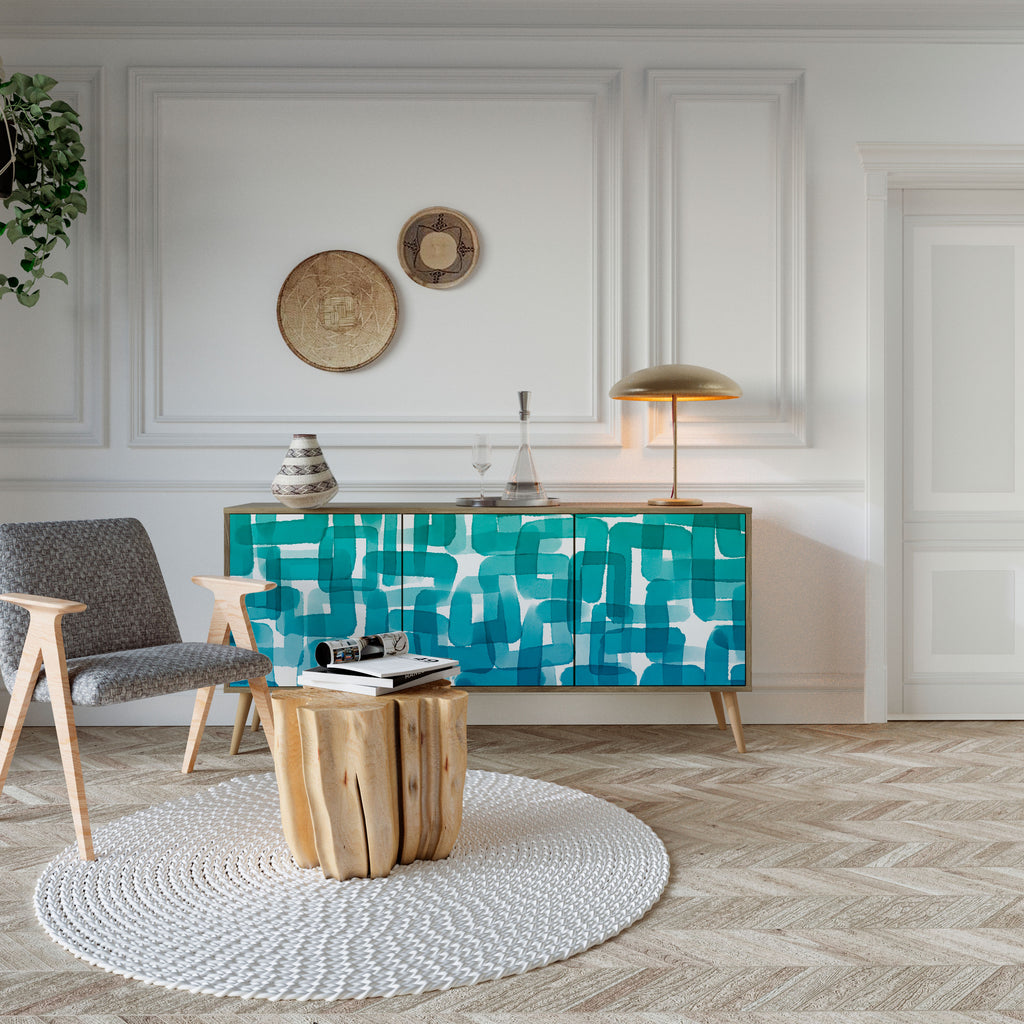 TURQUOISE RECTANGLES 3-Door Sideboard