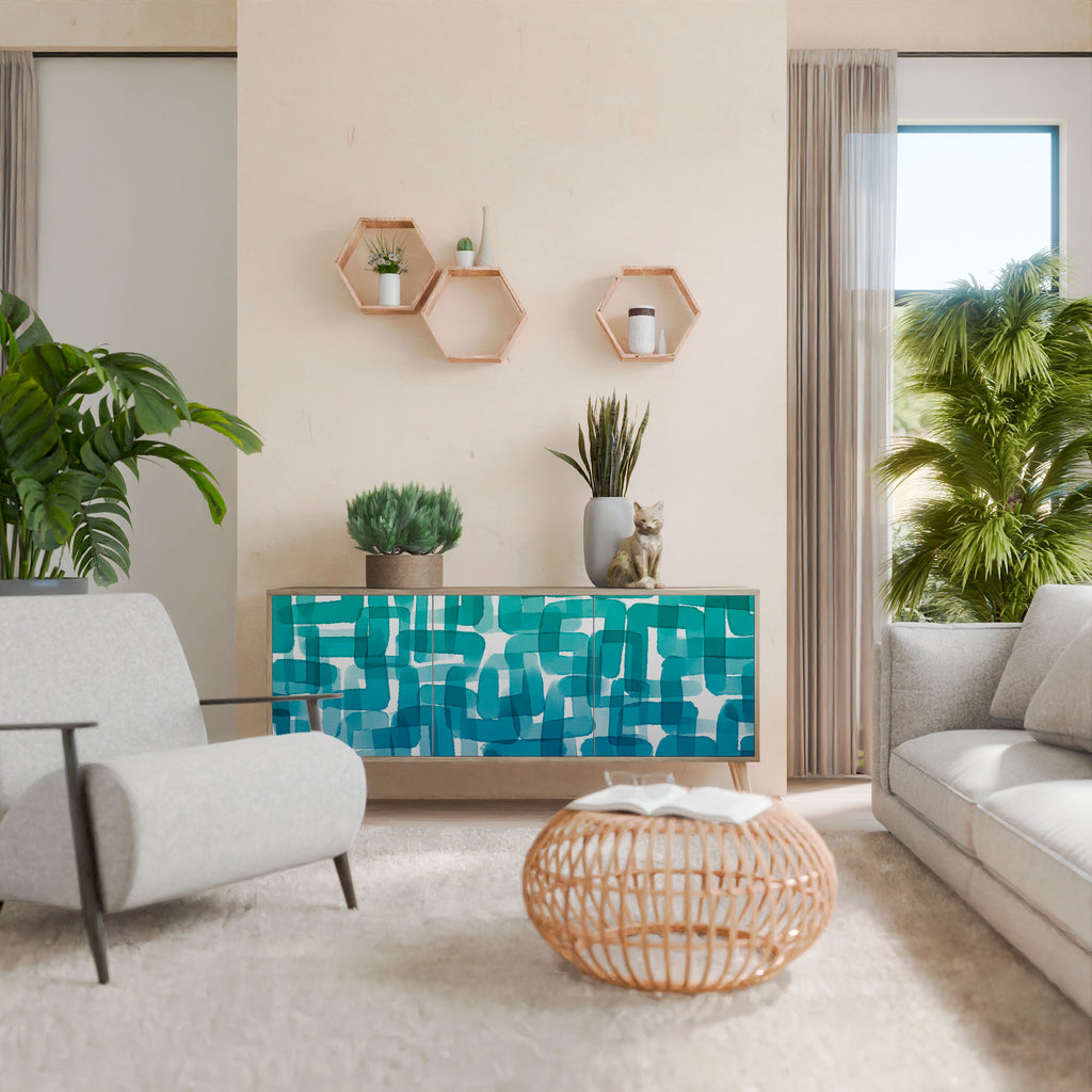 TURQUOISE RECTANGLES 3-Door Sideboard