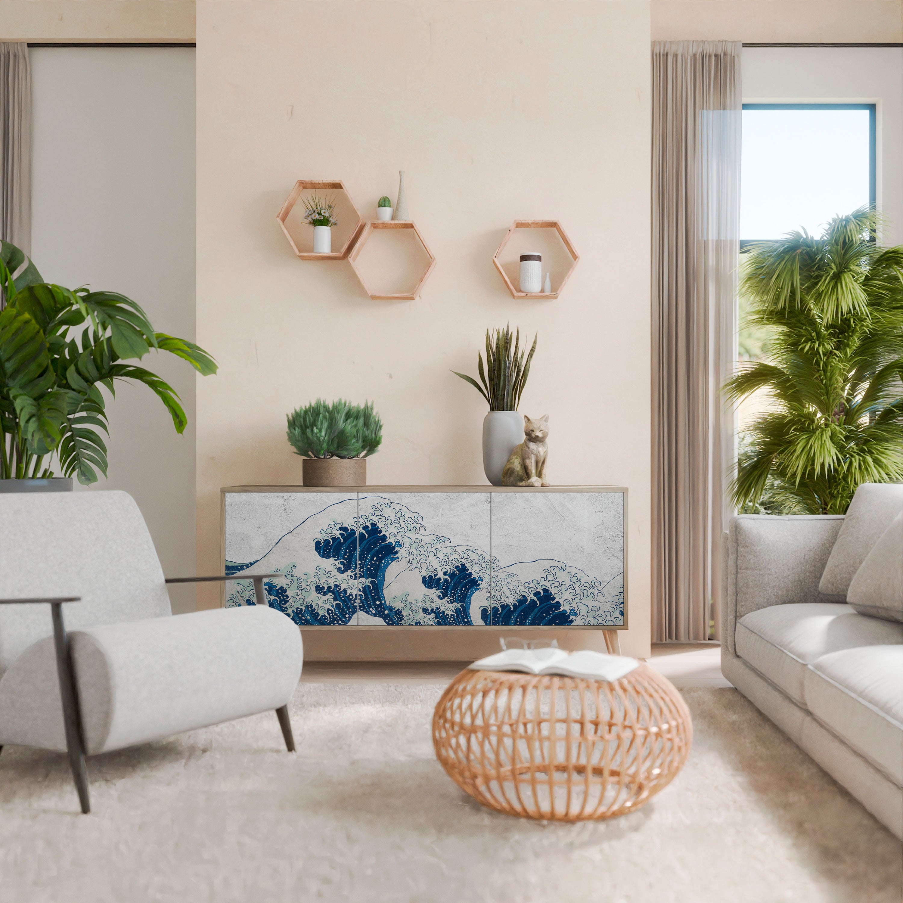 THE GREAT WAVE AT KANAGAWA 3-Door Sideboard