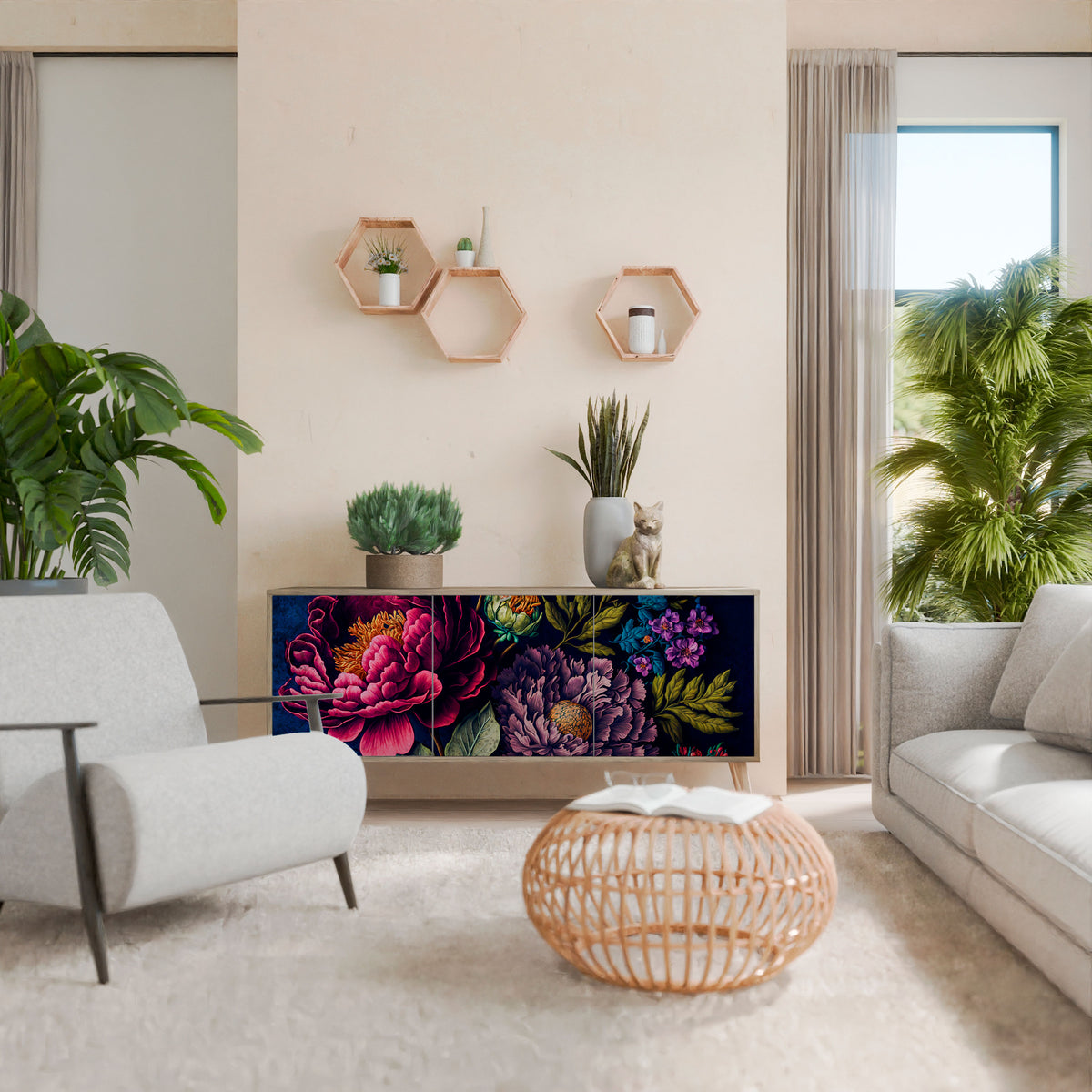 BLOOMING ELEGANCE Třídveřová komoda