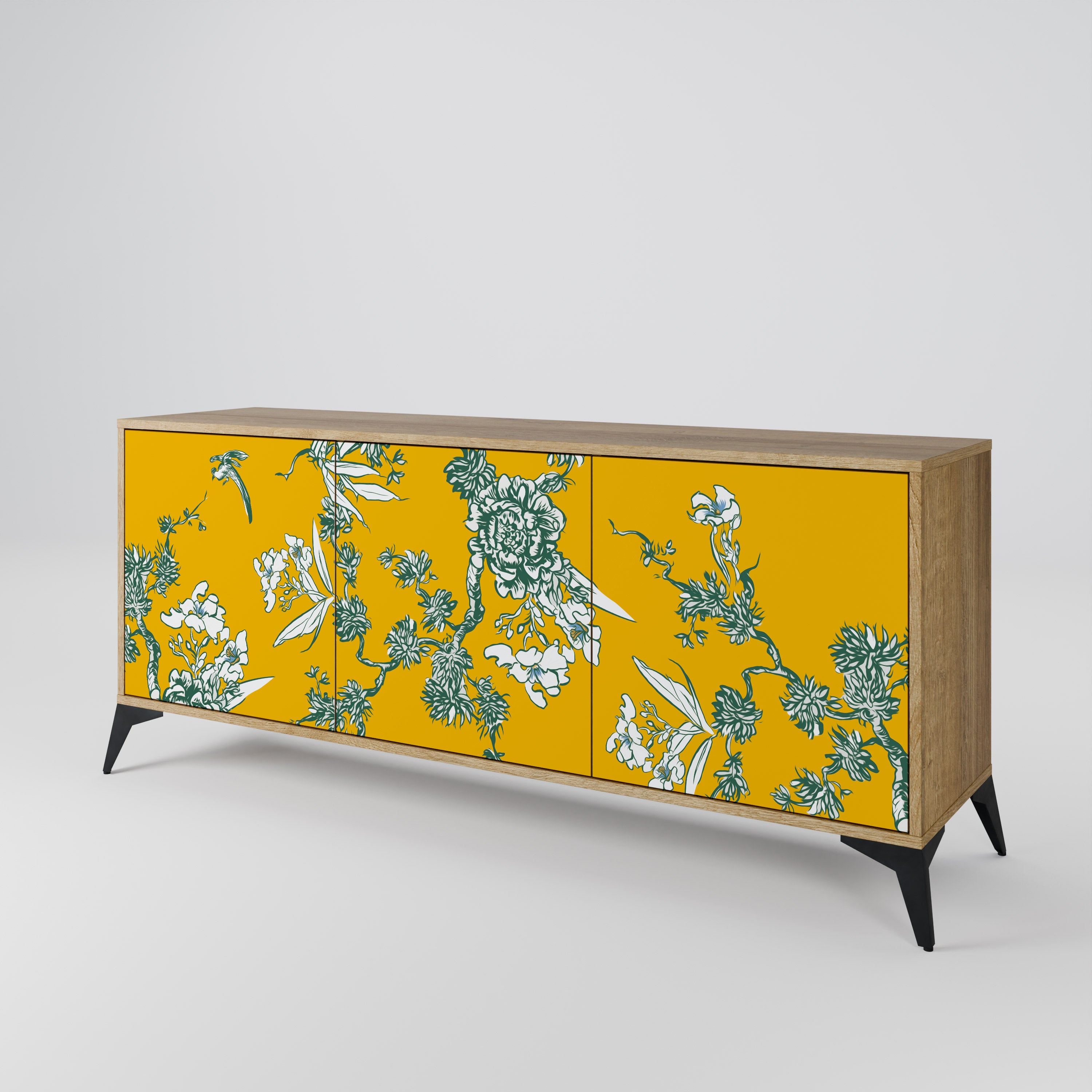 YELLOW CHINOISERIE 3-Door Sideboard