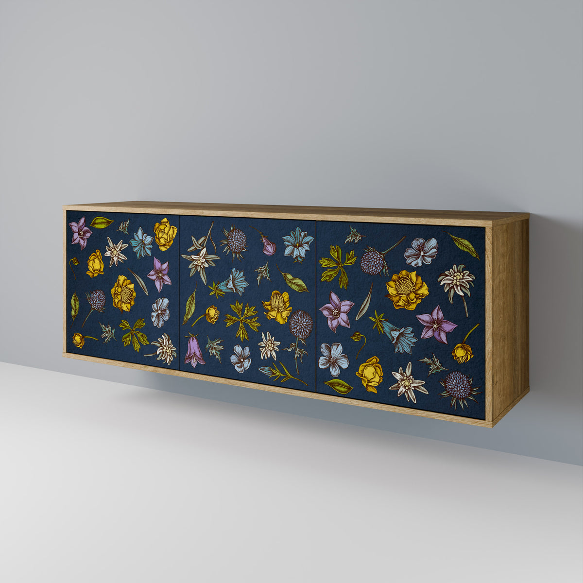 FLOWERS ON NAVY BLUE Třídveřová komoda