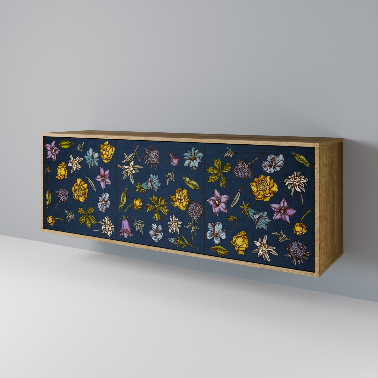 FLOWERS ON NAVY BLUE Třídveřová komoda