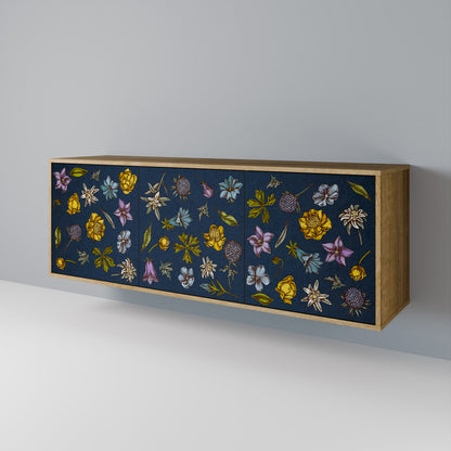 FLOWERS ON NAVY BLUE Třídveřová komoda