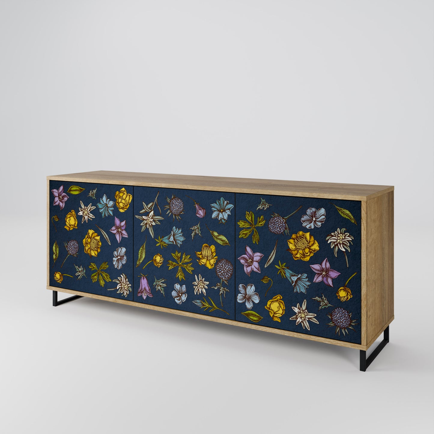 FLOWERS ON NAVY BLUE Třídveřová komoda