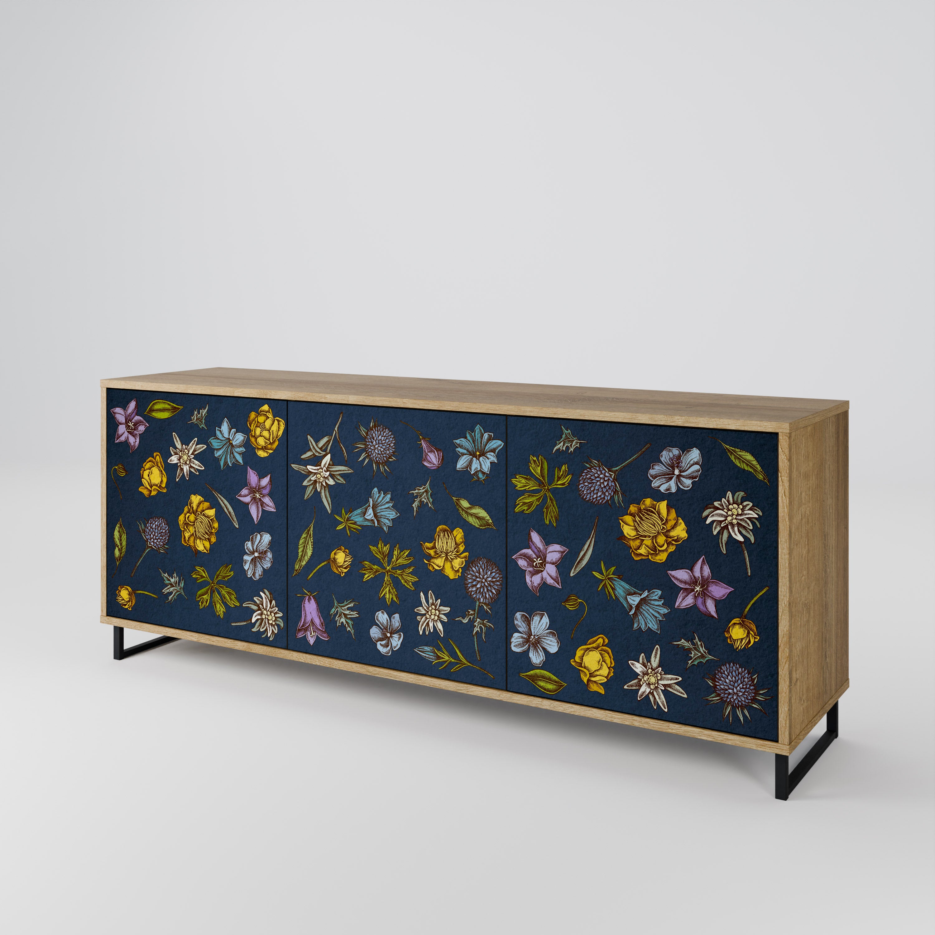 FLOWERS ON NAVY BLUE 3-Door Sideboard