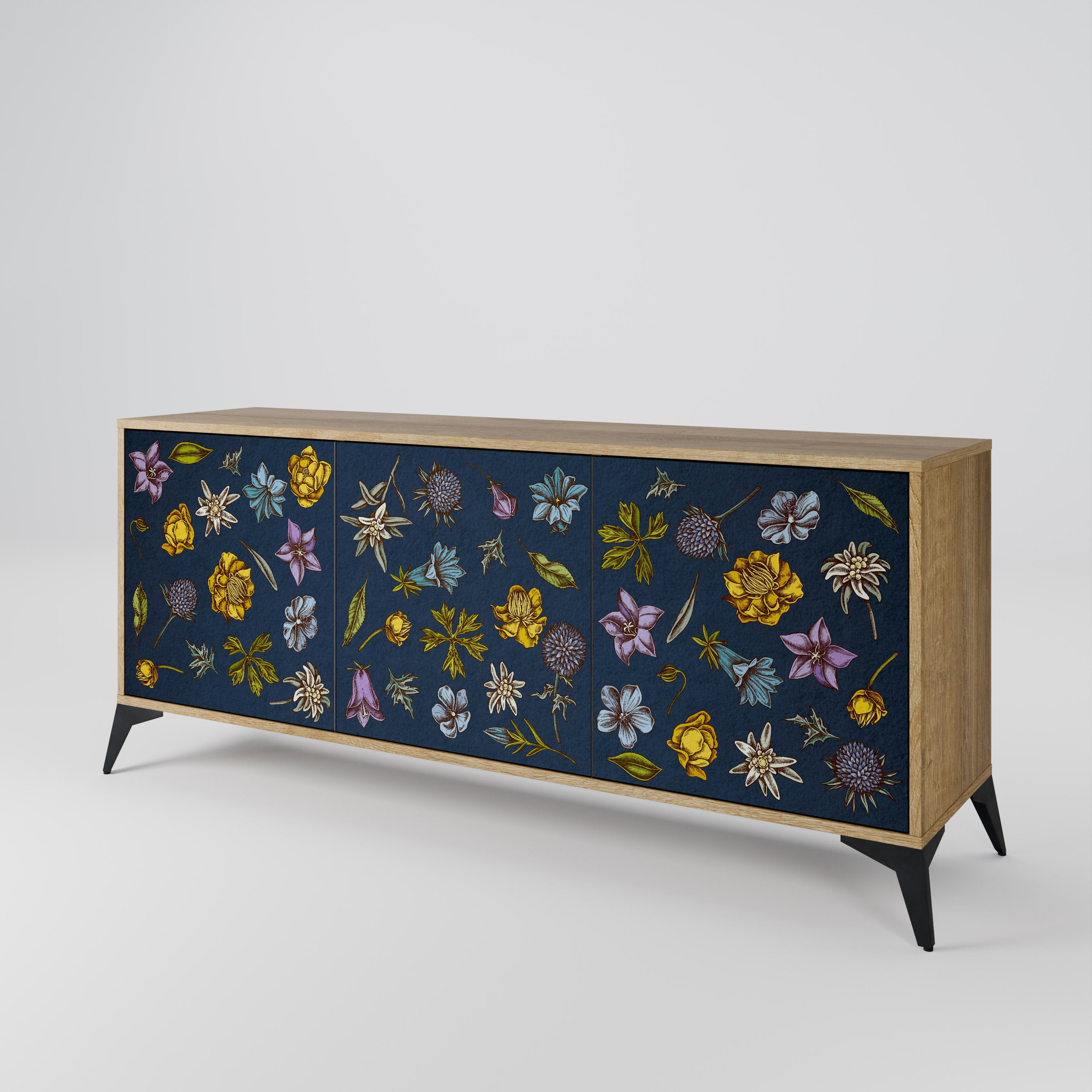 FLOWERS ON NAVY BLUE 3-Door Sideboard