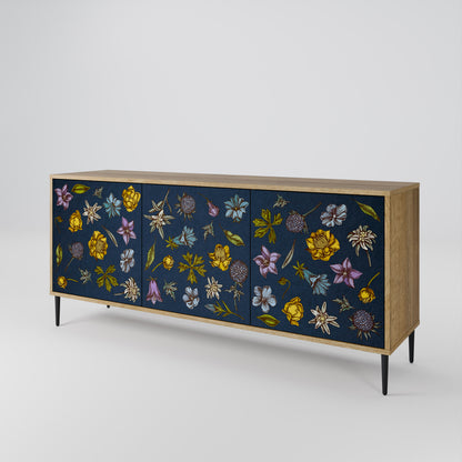 FLOWERS ON NAVY BLUE Třídveřová komoda