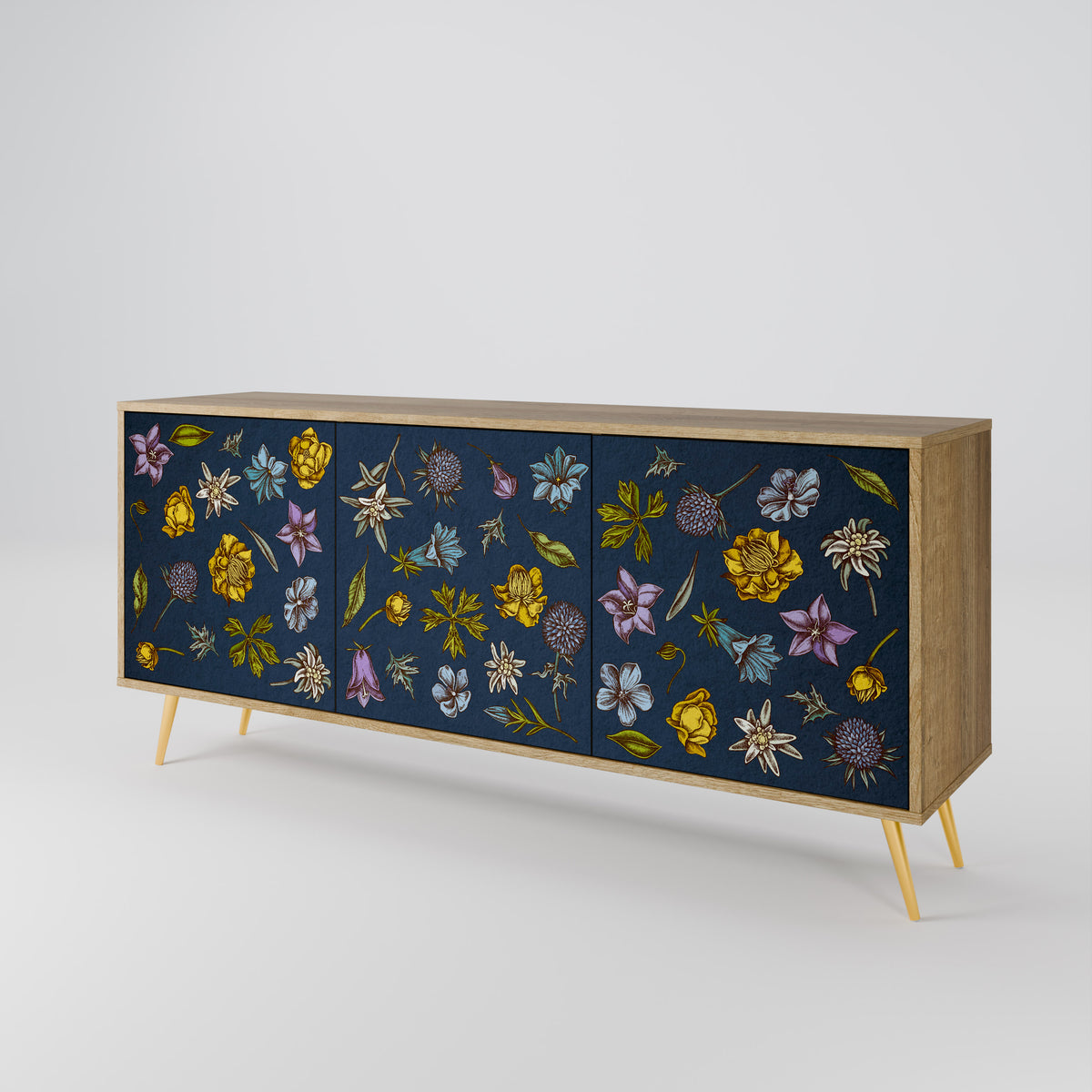 FLOWERS ON NAVY BLUE Třídveřová komoda