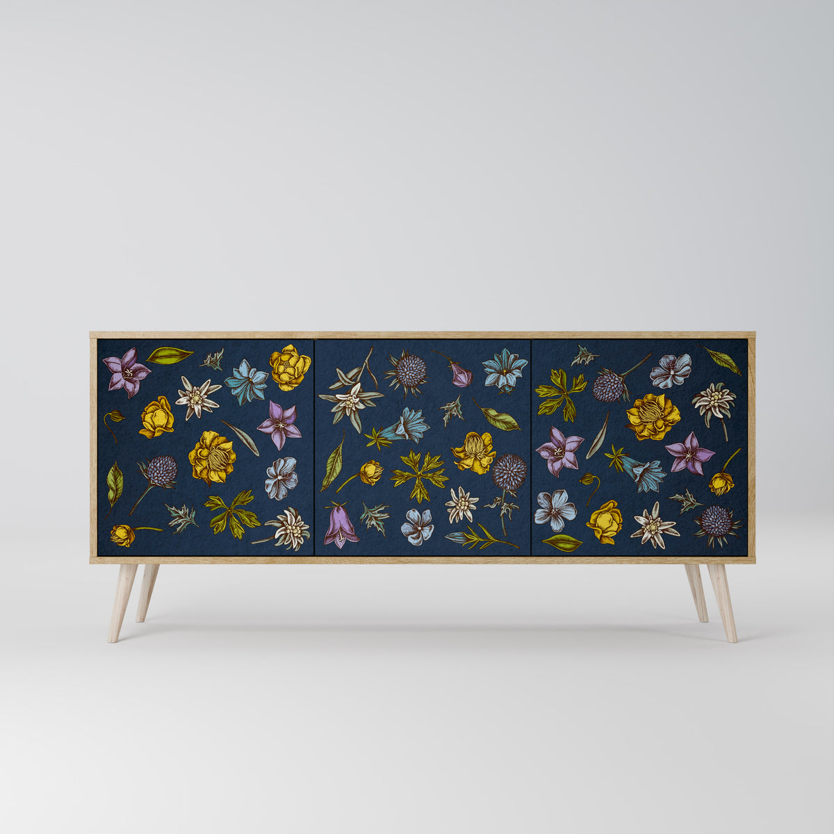FLOWERS ON NAVY BLUE Třídveřová komoda