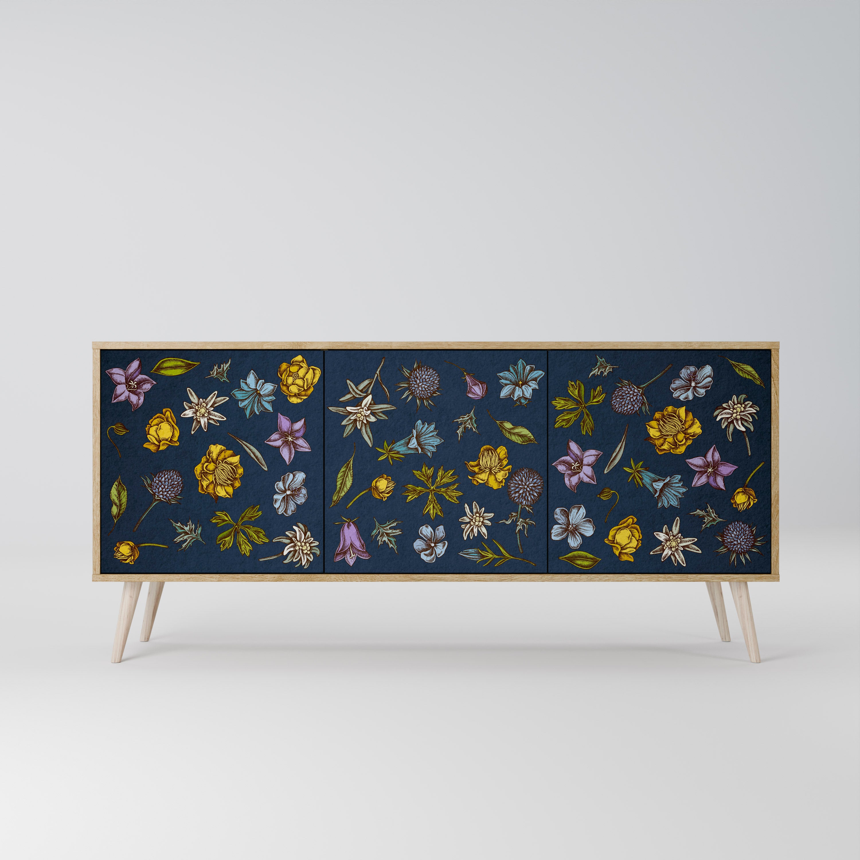 FLOWERS ON NAVY BLUE 3-Door Sideboard