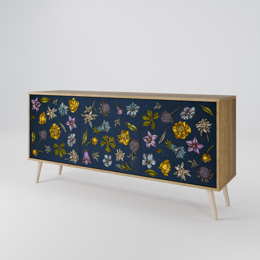 FLOWERS ON NAVY BLUE Třídveřová komoda