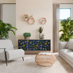 FLOWERS ON NAVY BLUE 3-Door Sideboard