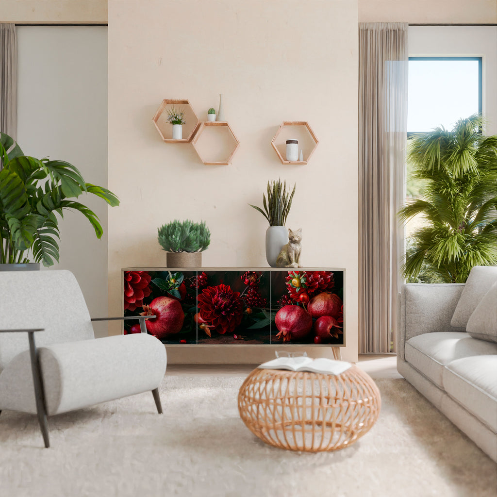 DAHLIAS AND POMEGRANATES 3-Door Sideboard