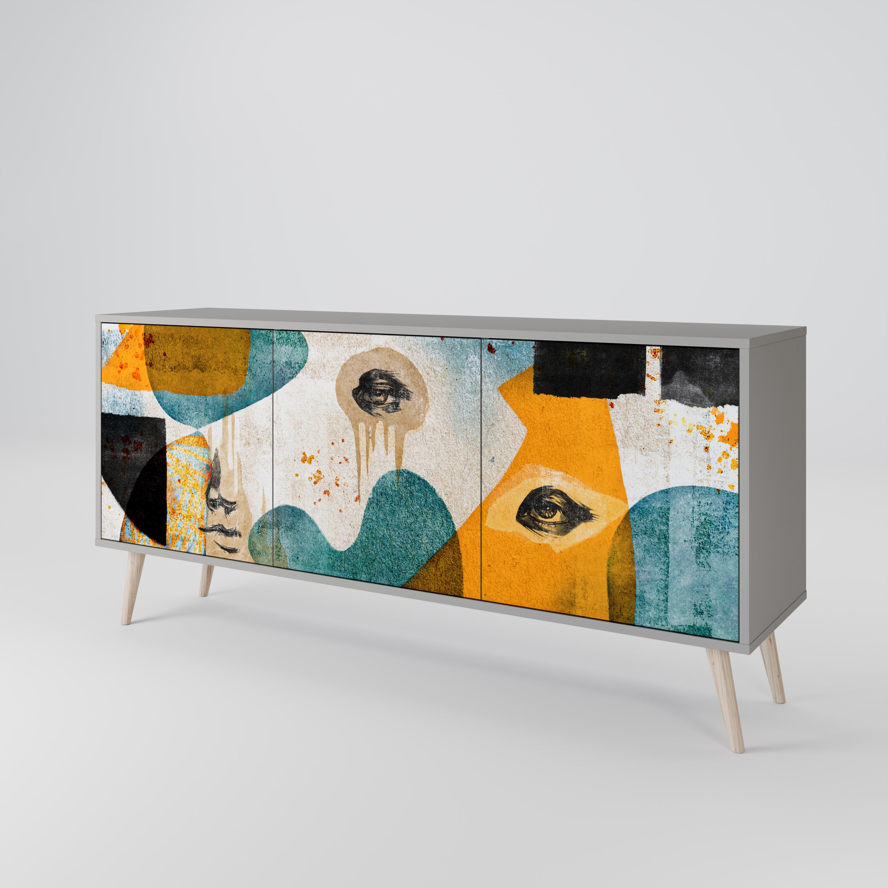 ABSTRACT FACES 3-Door Sideboard