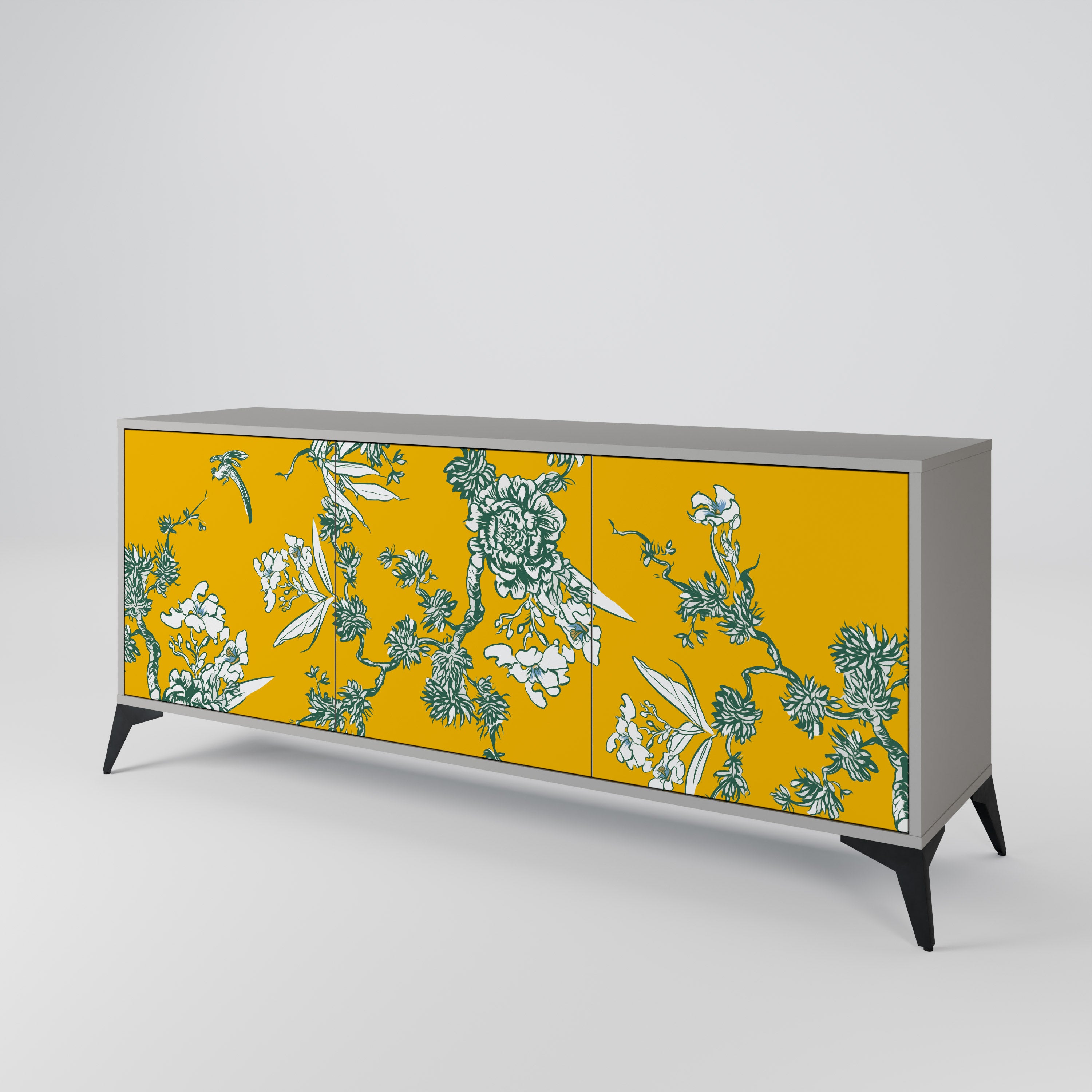 YELLOW CHINOISERIE 3-Door Sideboard