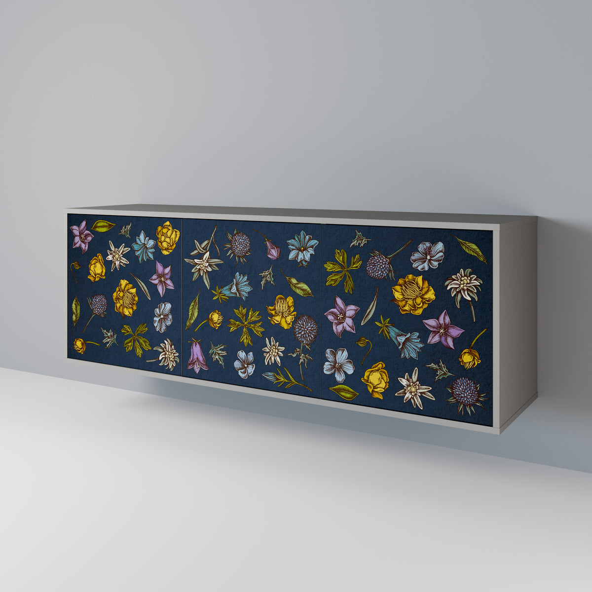 FLOWERS ON NAVY BLUE Třídveřová komoda