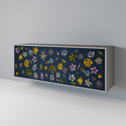 FLOWERS ON NAVY BLUE Třídveřová komoda