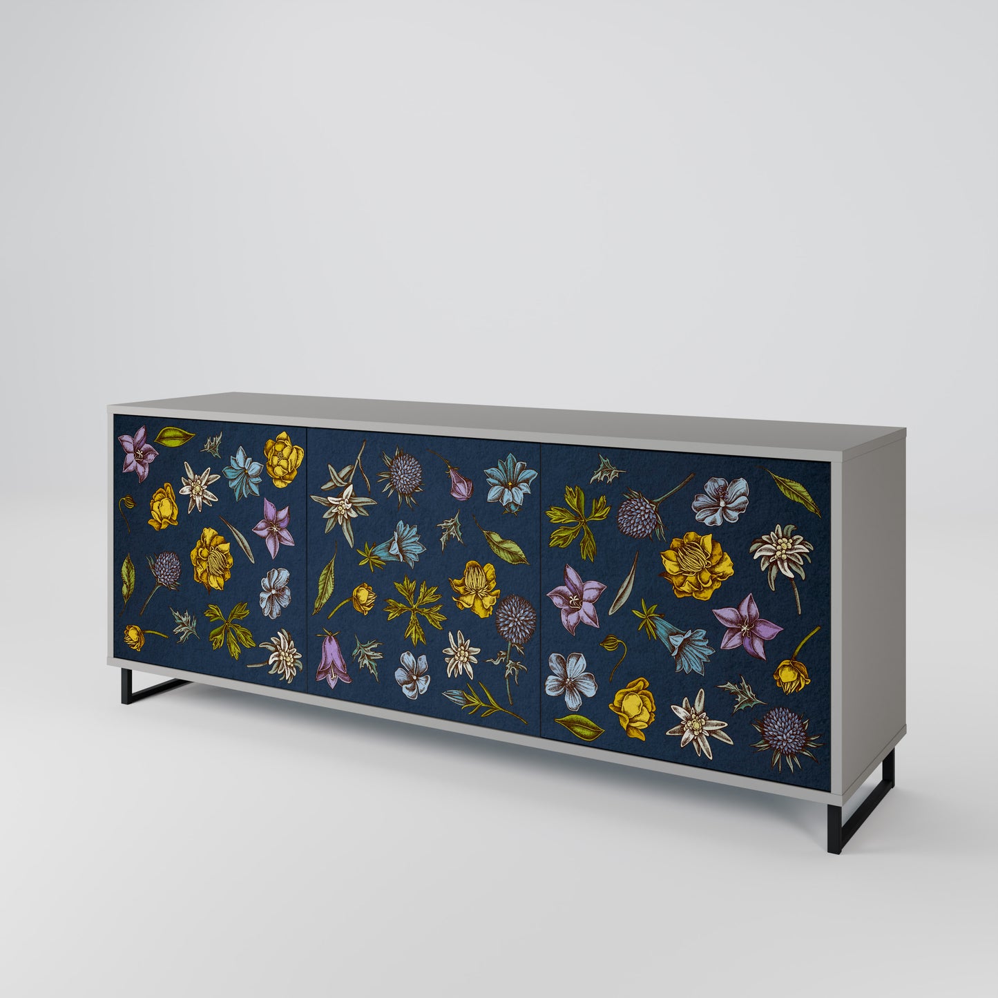 FLOWERS ON NAVY BLUE Třídveřová komoda