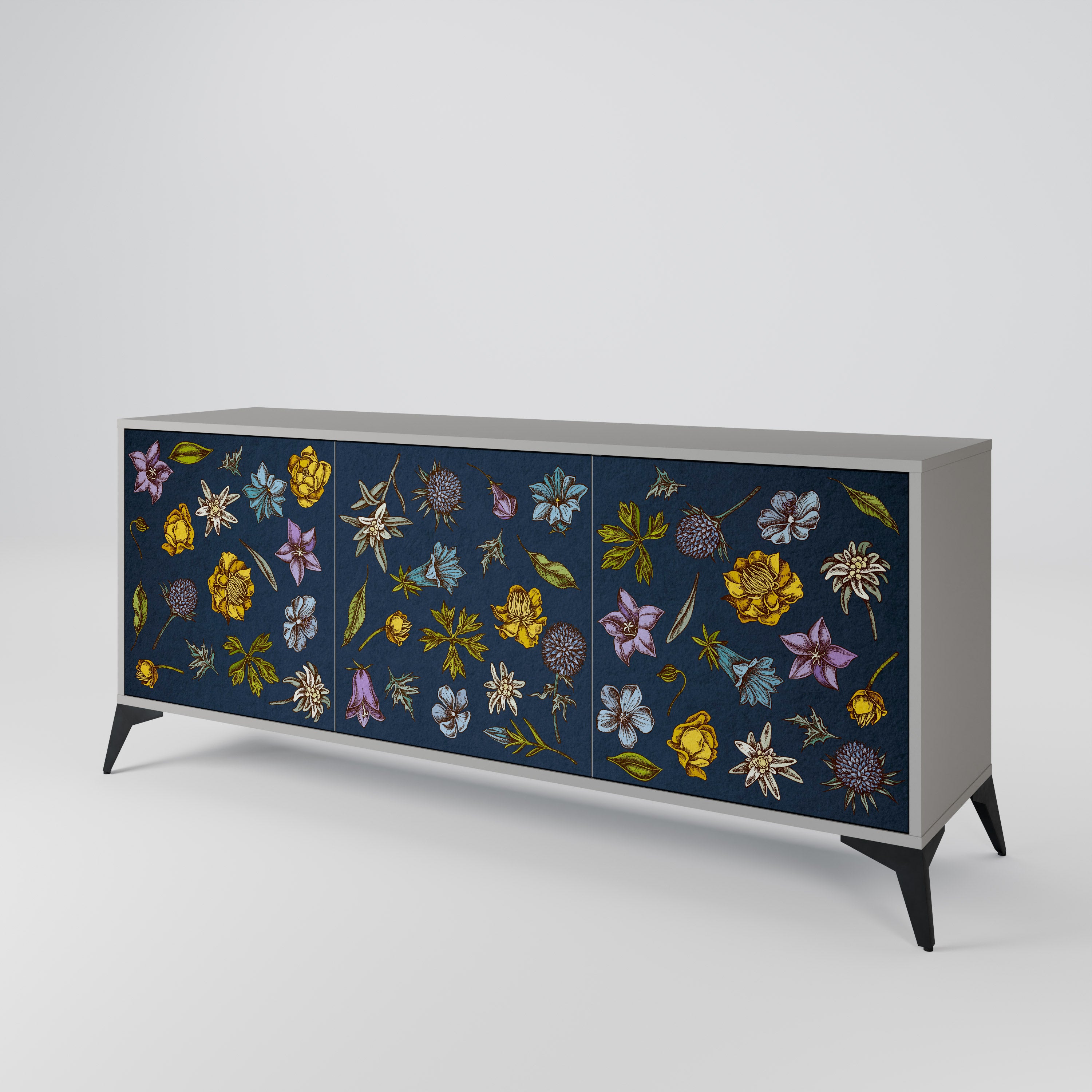 FLOWERS ON NAVY BLUE 3-Door Sideboard