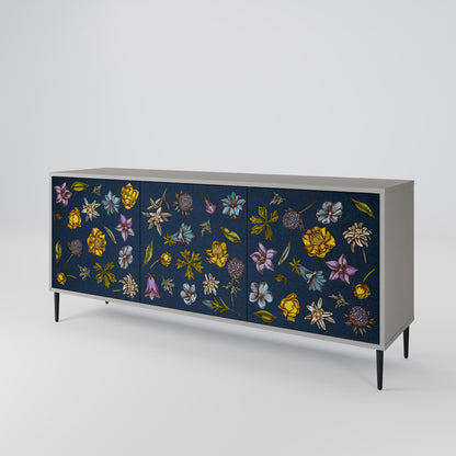 FLOWERS ON NAVY BLUE Třídveřová komoda