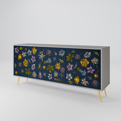 FLOWERS ON NAVY BLUE Třídveřová komoda