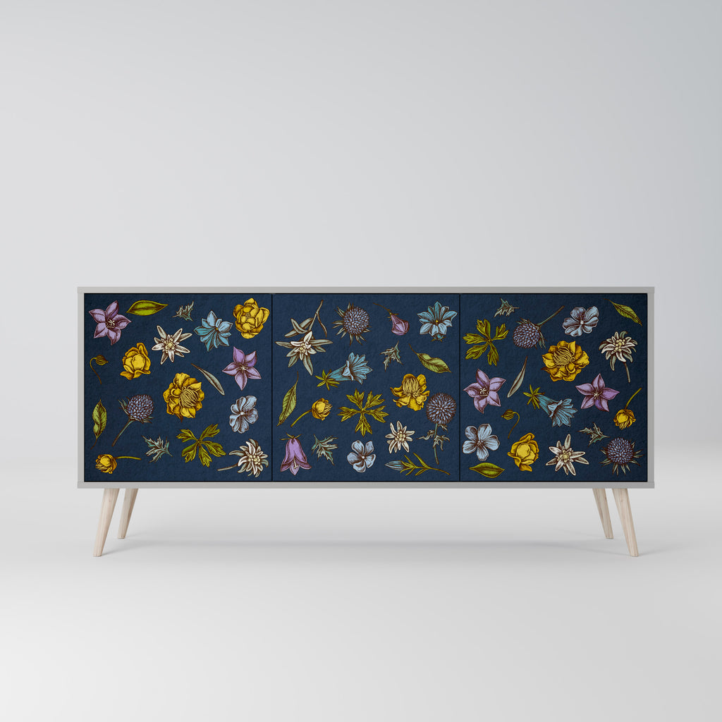 FLOWERS ON NAVY BLUE 3-Door Sideboard