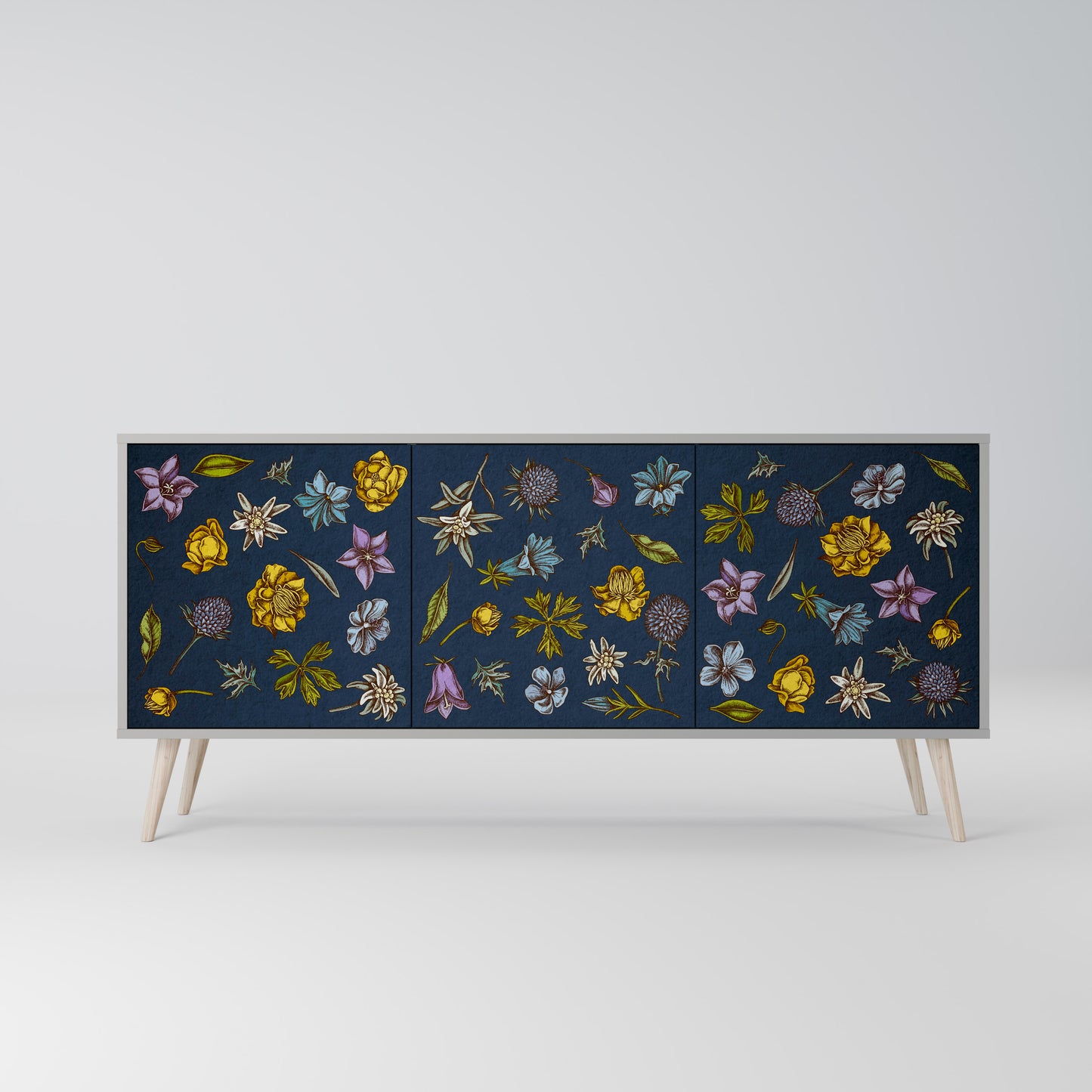 FLOWERS ON NAVY BLUE Třídveřová komoda