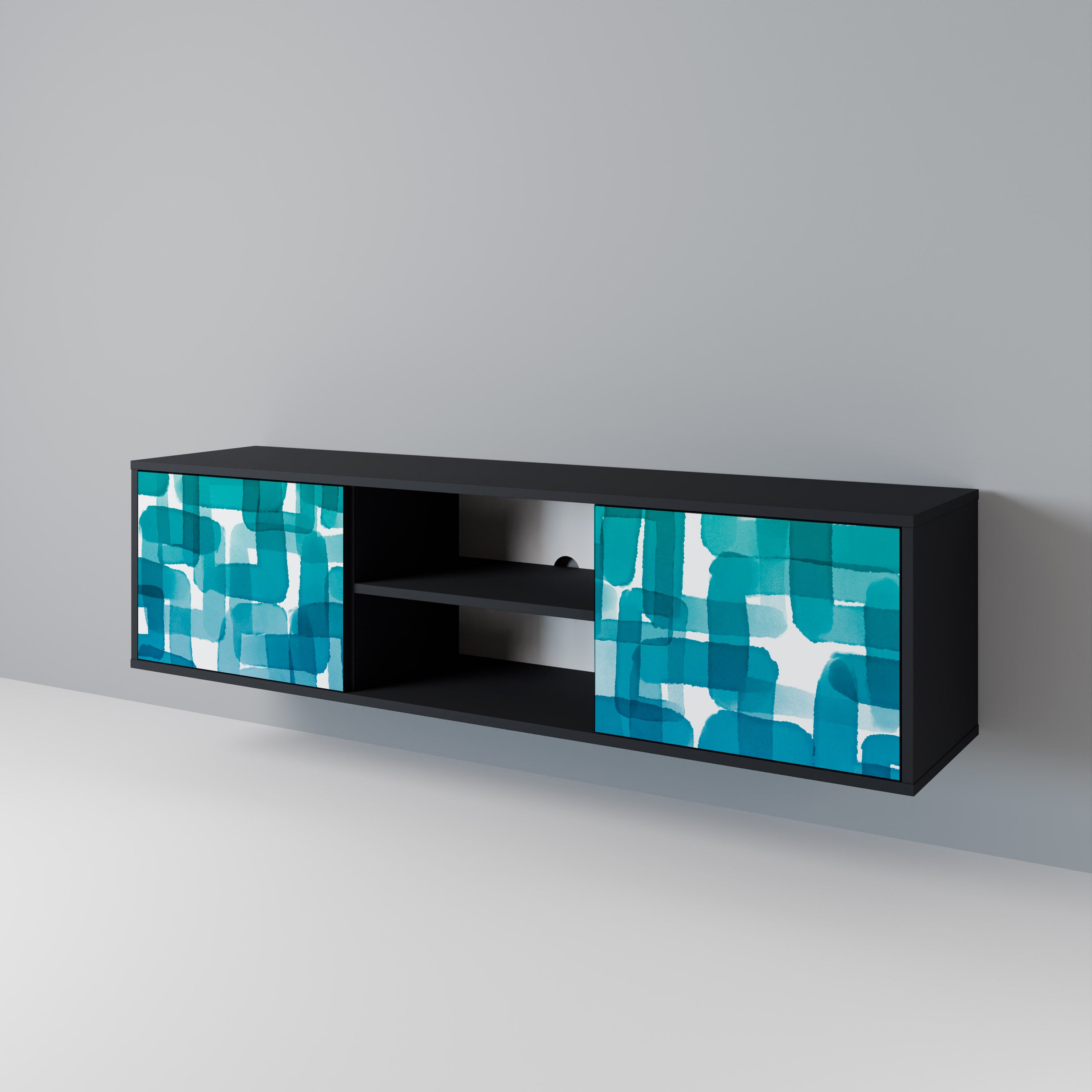 TURQUOISE RECTANGLES 2-Door TV Cabinet