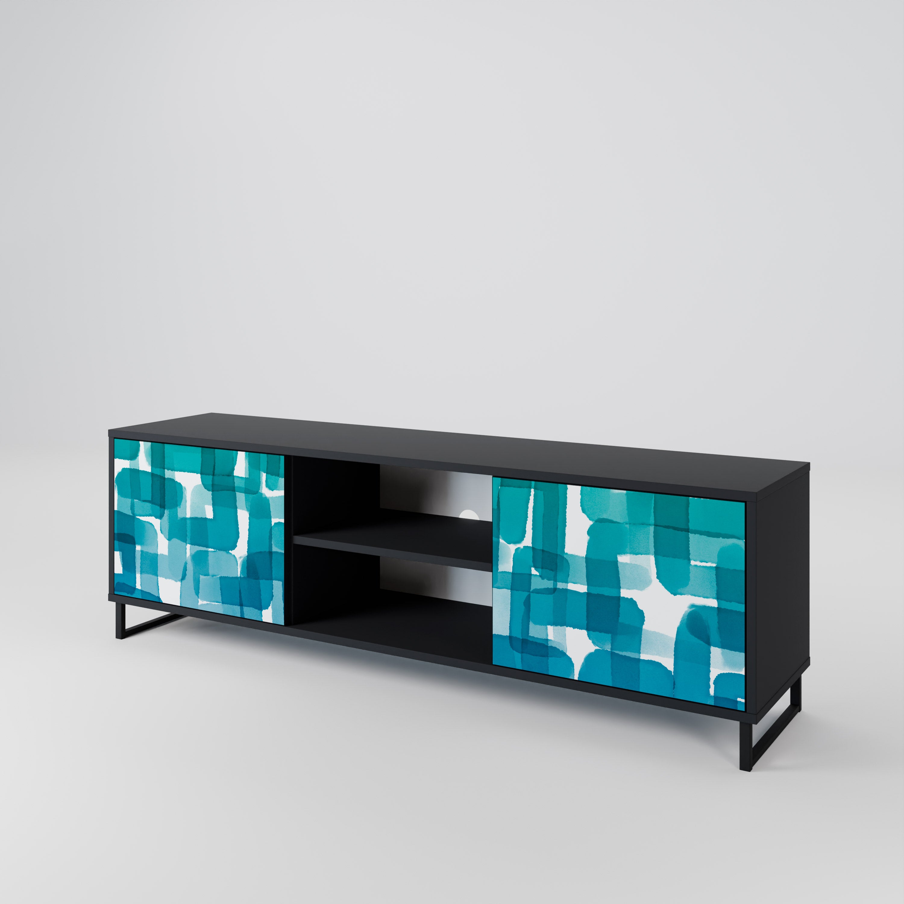 TURQUOISE RECTANGLES 2-Door TV Cabinet