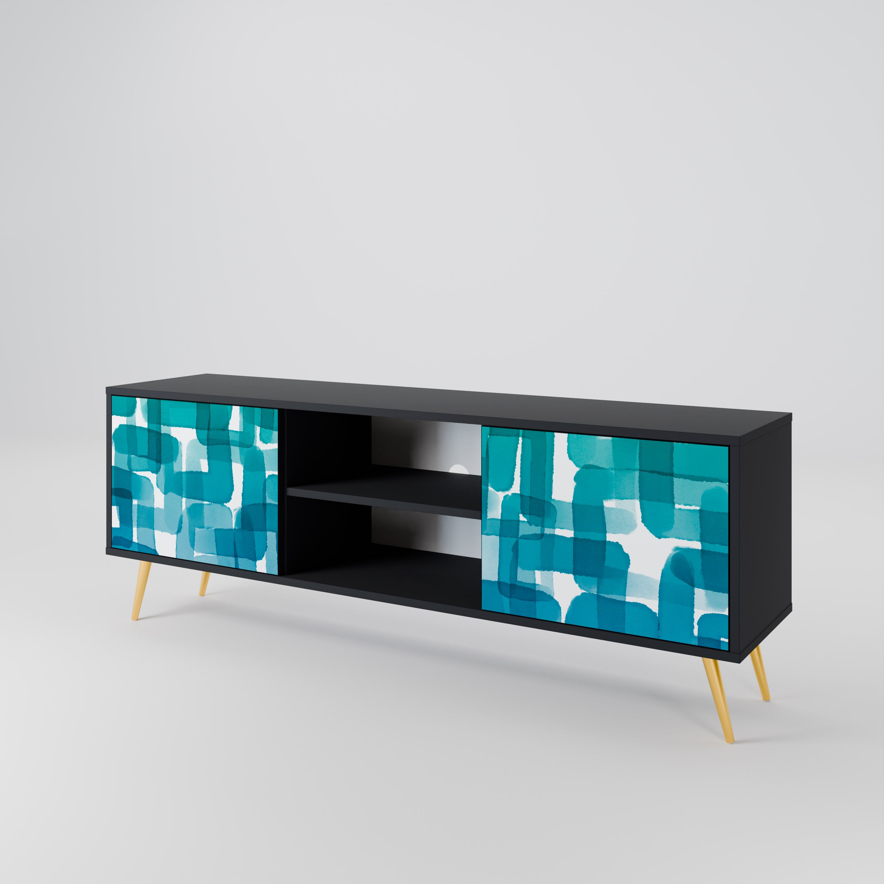 TURQUOISE RECTANGLES 2-Door TV Cabinet
