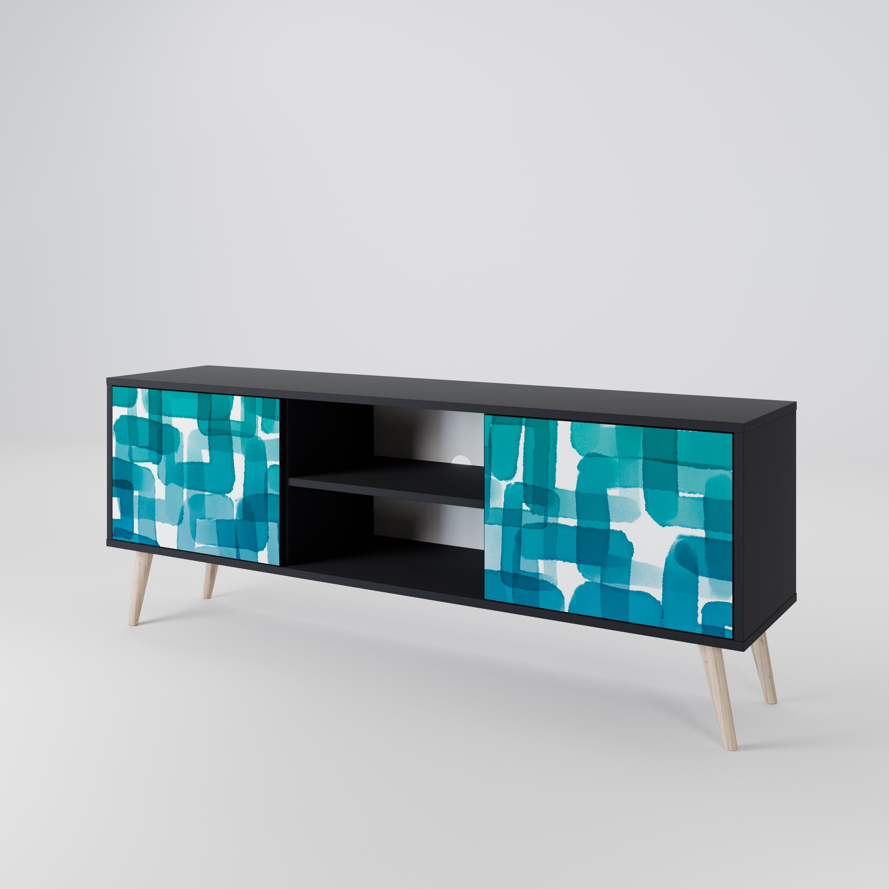 TURQUOISE RECTANGLES 2-Door TV Cabinet