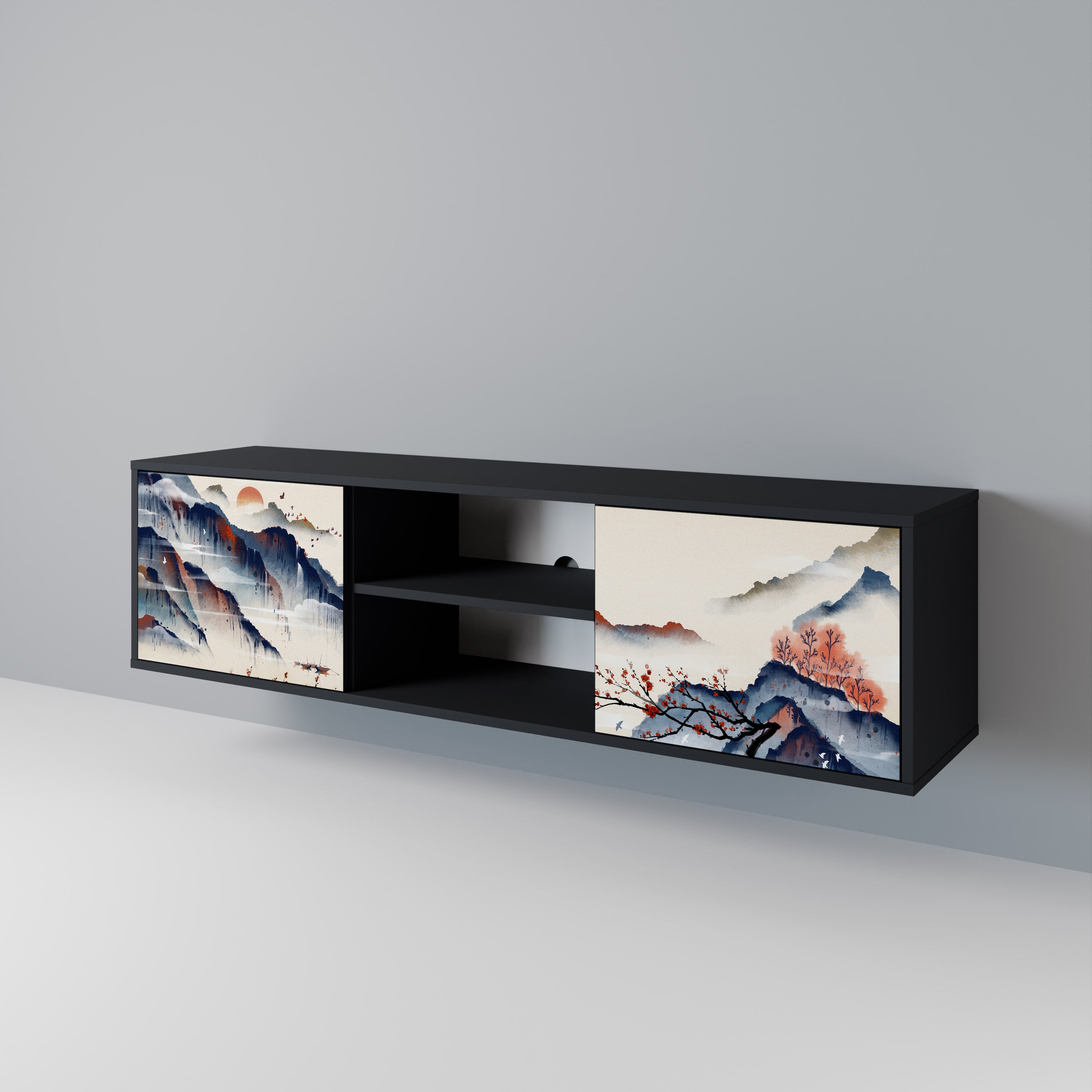 JAPANESE LANDSCAPE 2-Door TV Cabinet