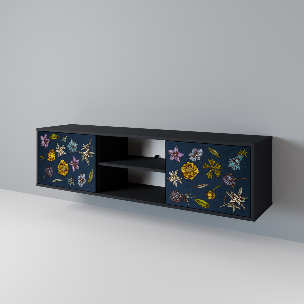 FLOWERS ON NAVY BLUE Dvoudveřový TV stolek