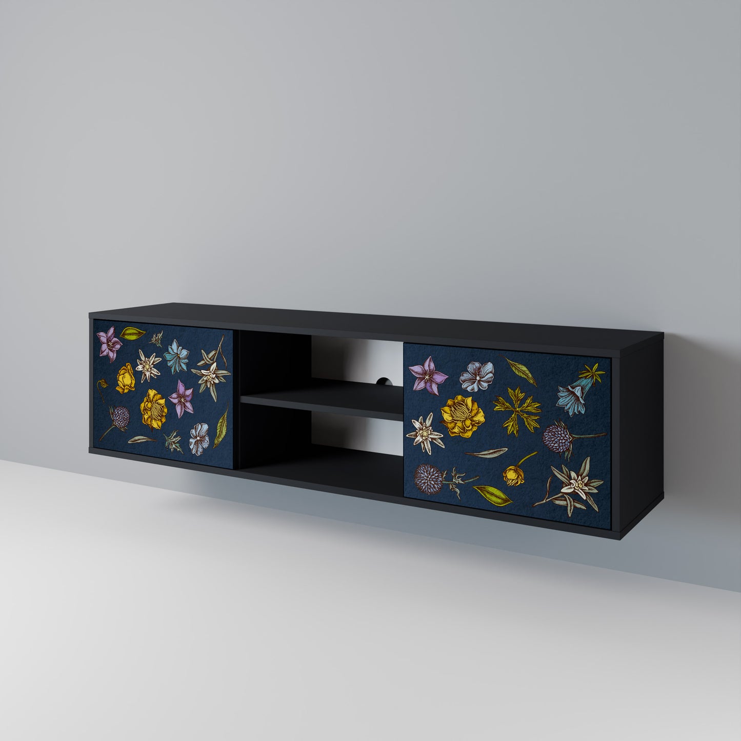 FLOWERS ON NAVY BLUE Dvoudveřový TV stolek