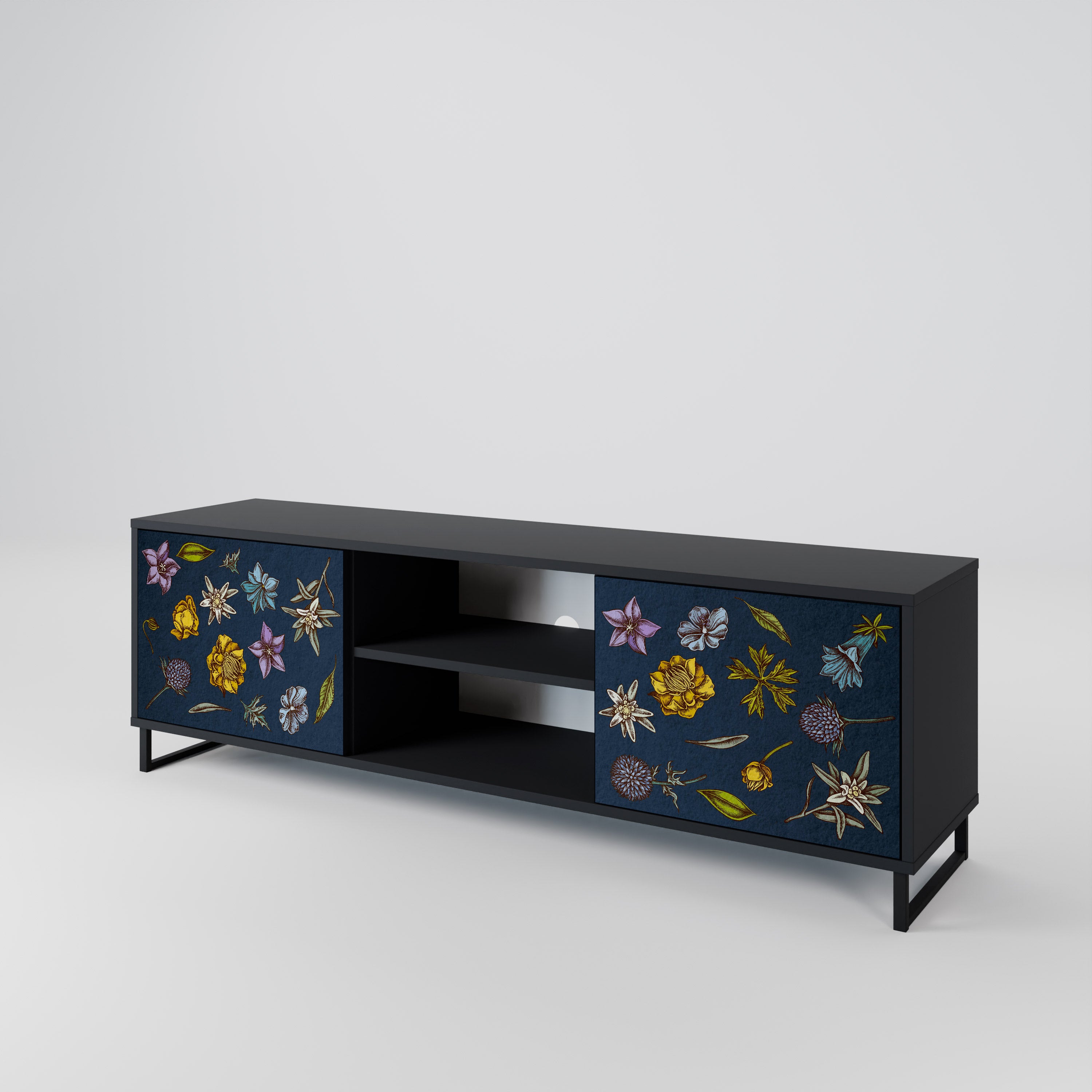FLOWERS ON NAVY BLUE 2-Door TV Cabinet