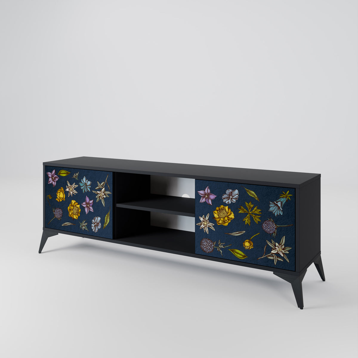 FLOWERS ON NAVY BLUE Dvoudveřový TV stolek