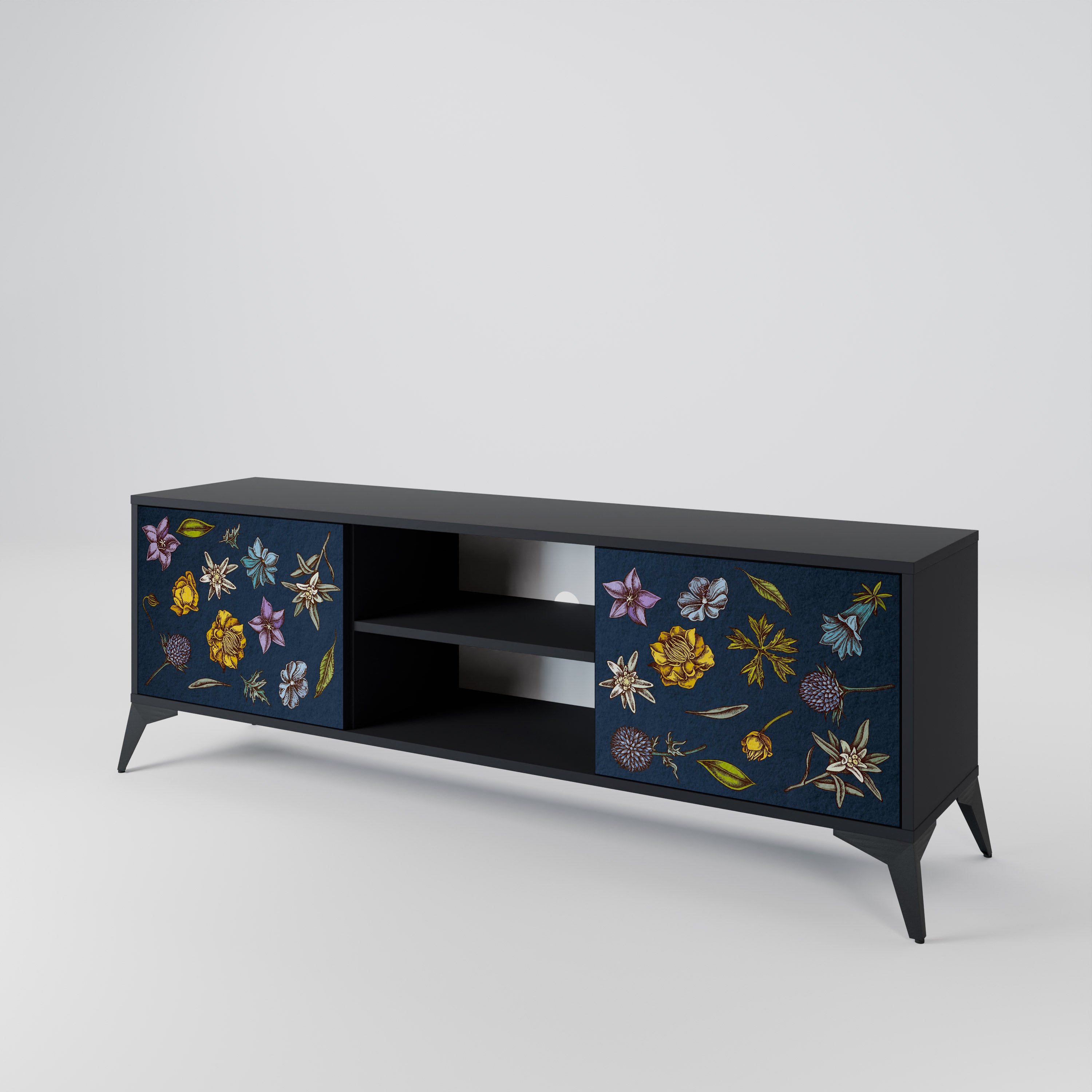 FLOWERS ON NAVY BLUE 2-Door TV Cabinet