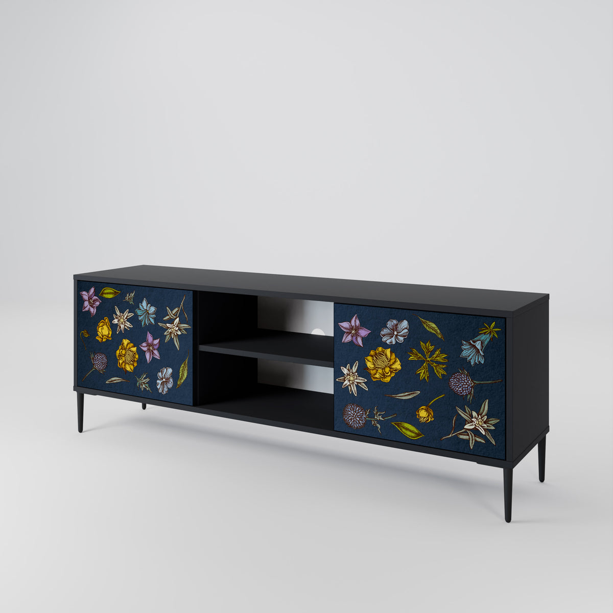 FLOWERS ON NAVY BLUE Dvoudveřový TV stolek