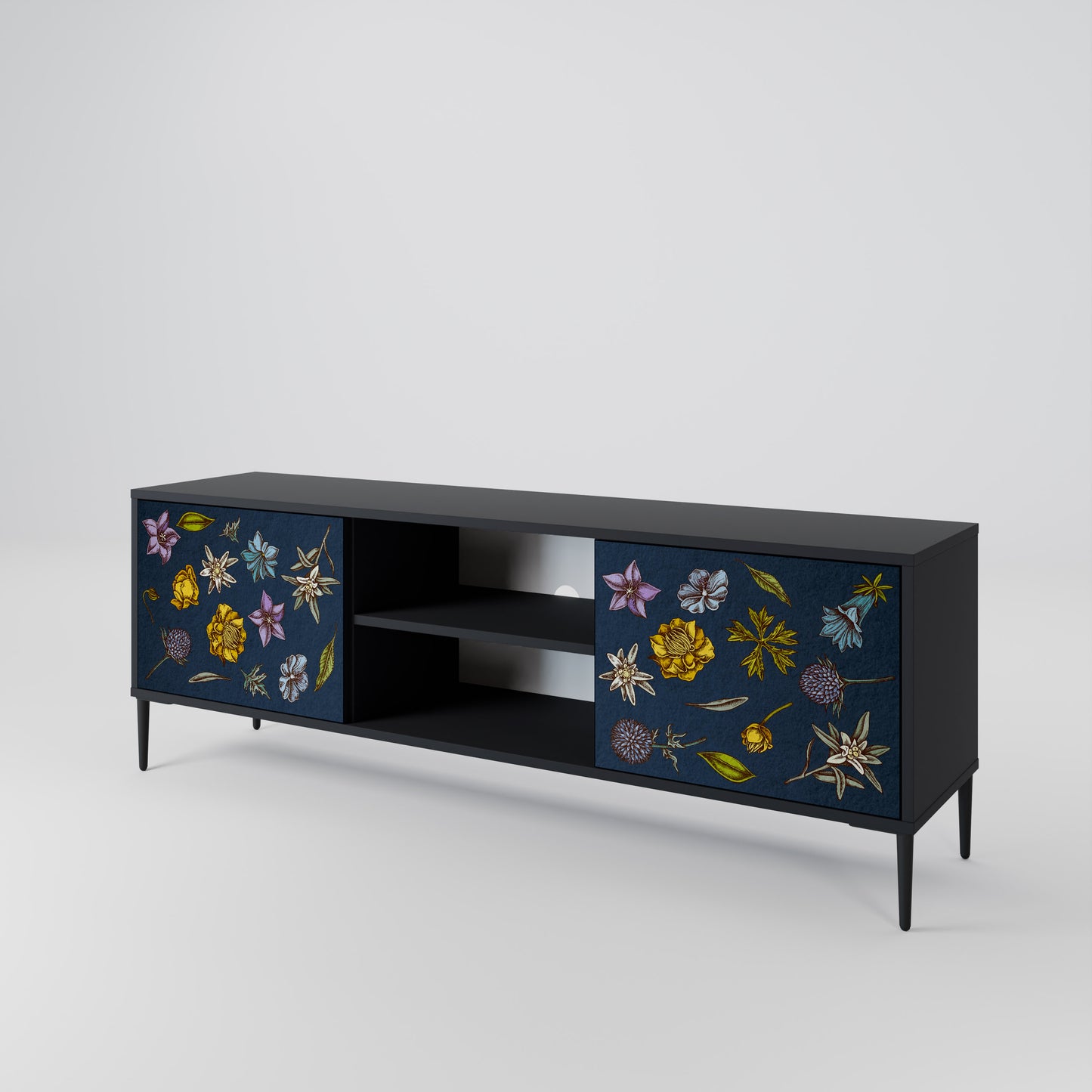 FLOWERS ON NAVY BLUE Dvoudveřový TV stolek