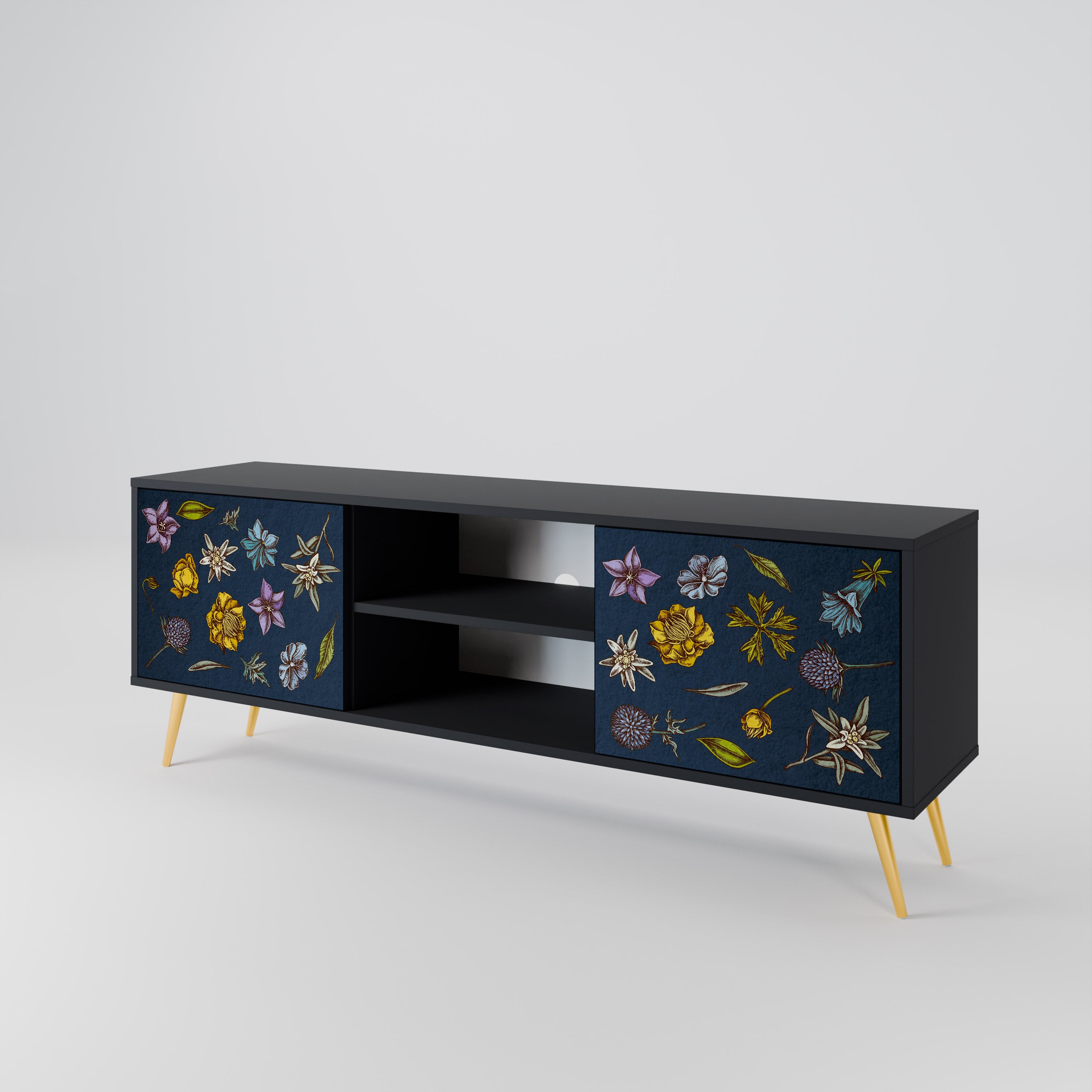 FLOWERS ON NAVY BLUE 2-Door TV Cabinet
