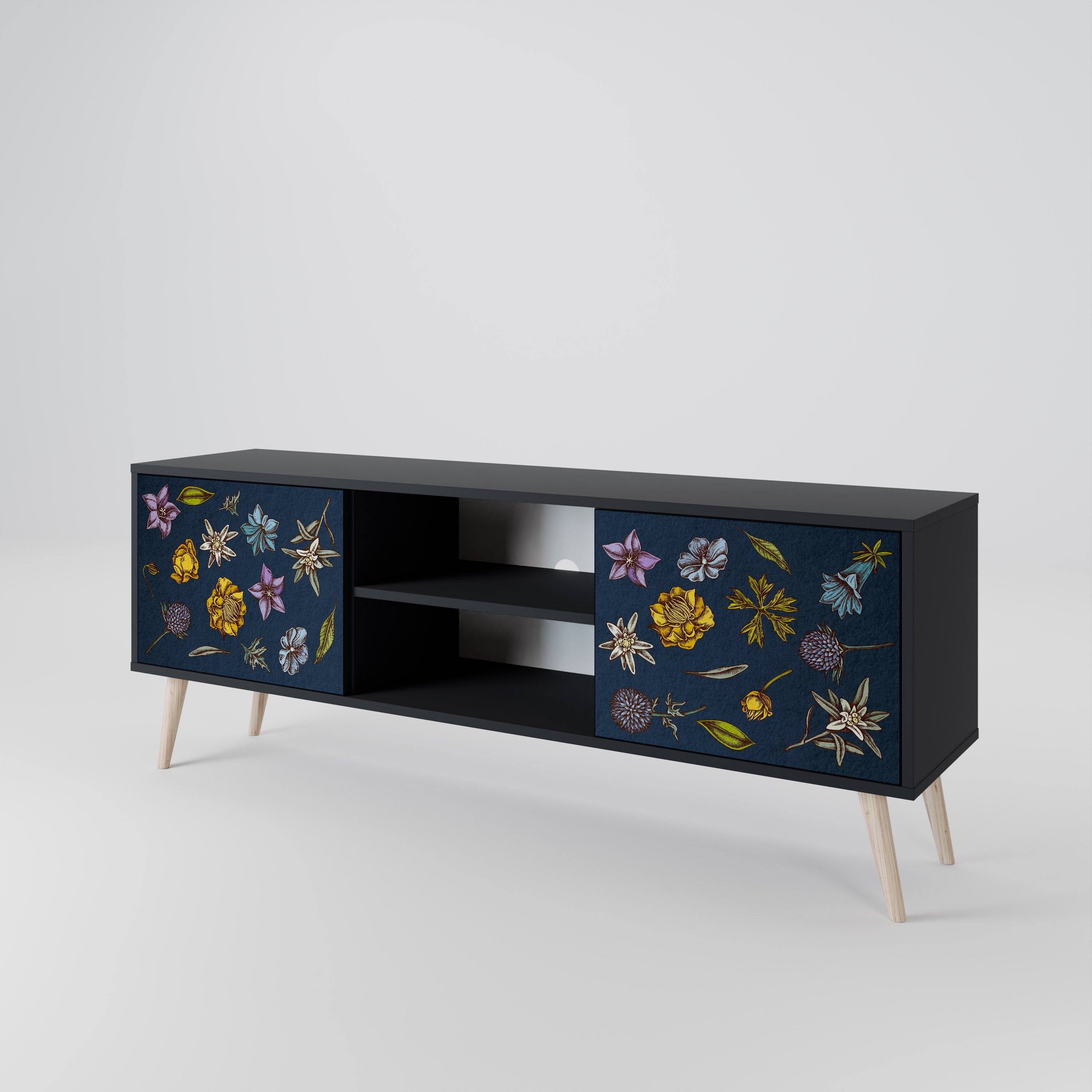 FLOWERS ON NAVY BLUE 2-Door TV Cabinet