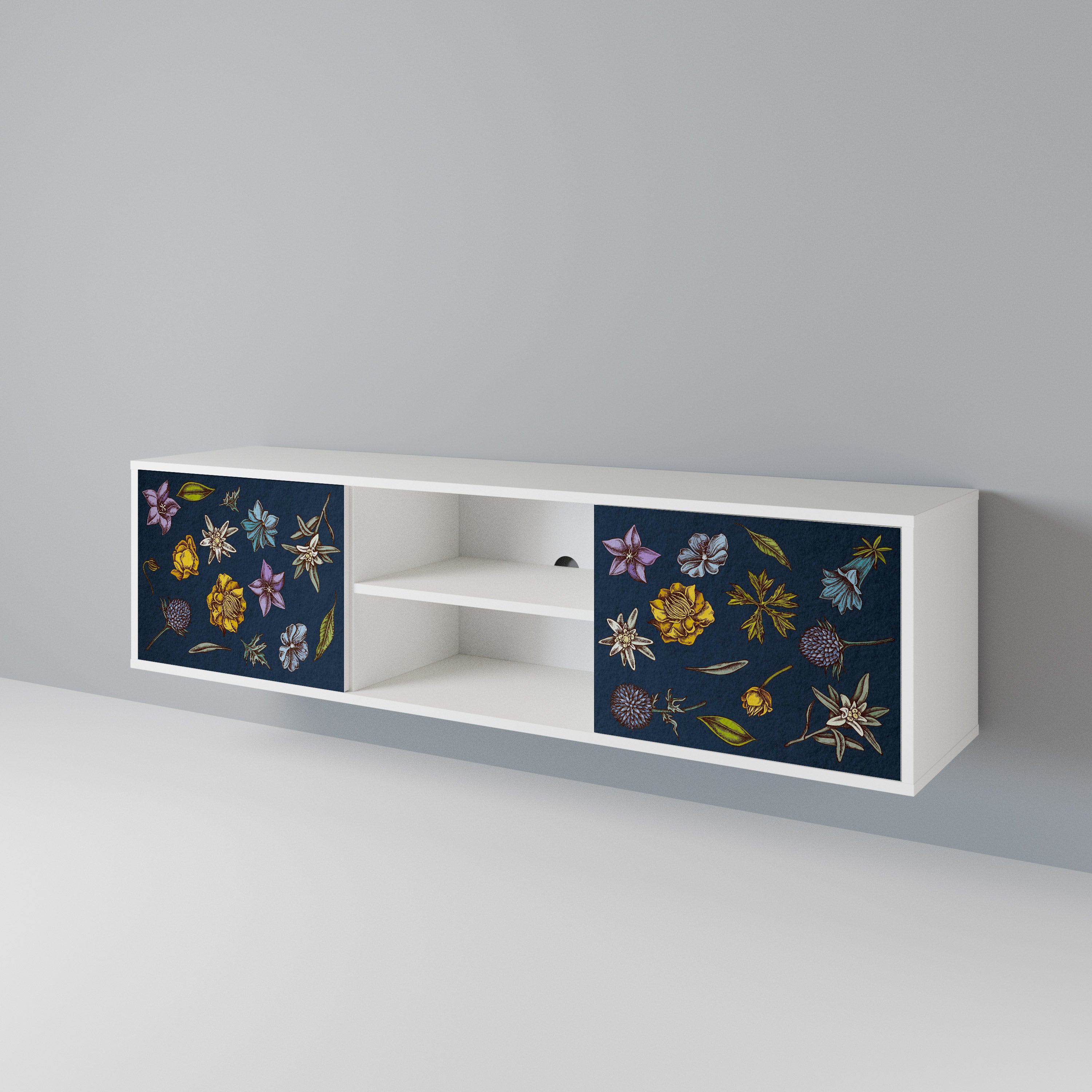 FLOWERS ON NAVY BLUE Dvoudveřový TV stolek