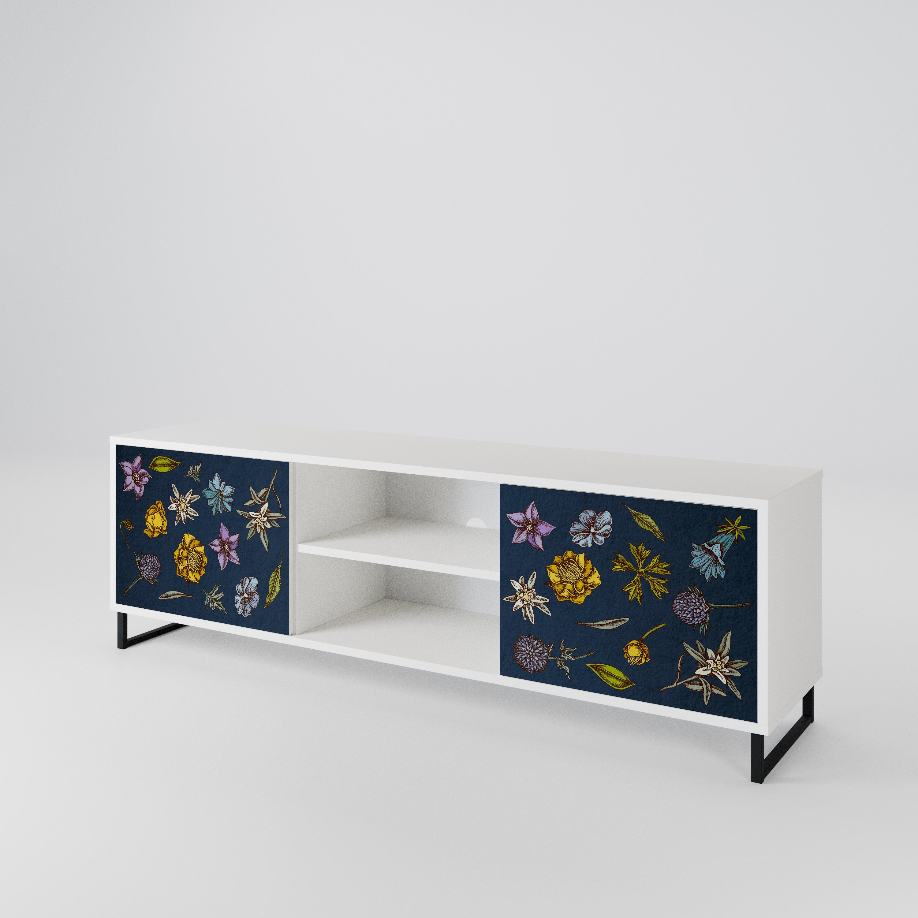 FLOWERS ON NAVY BLUE Dvoudveřový TV stolek