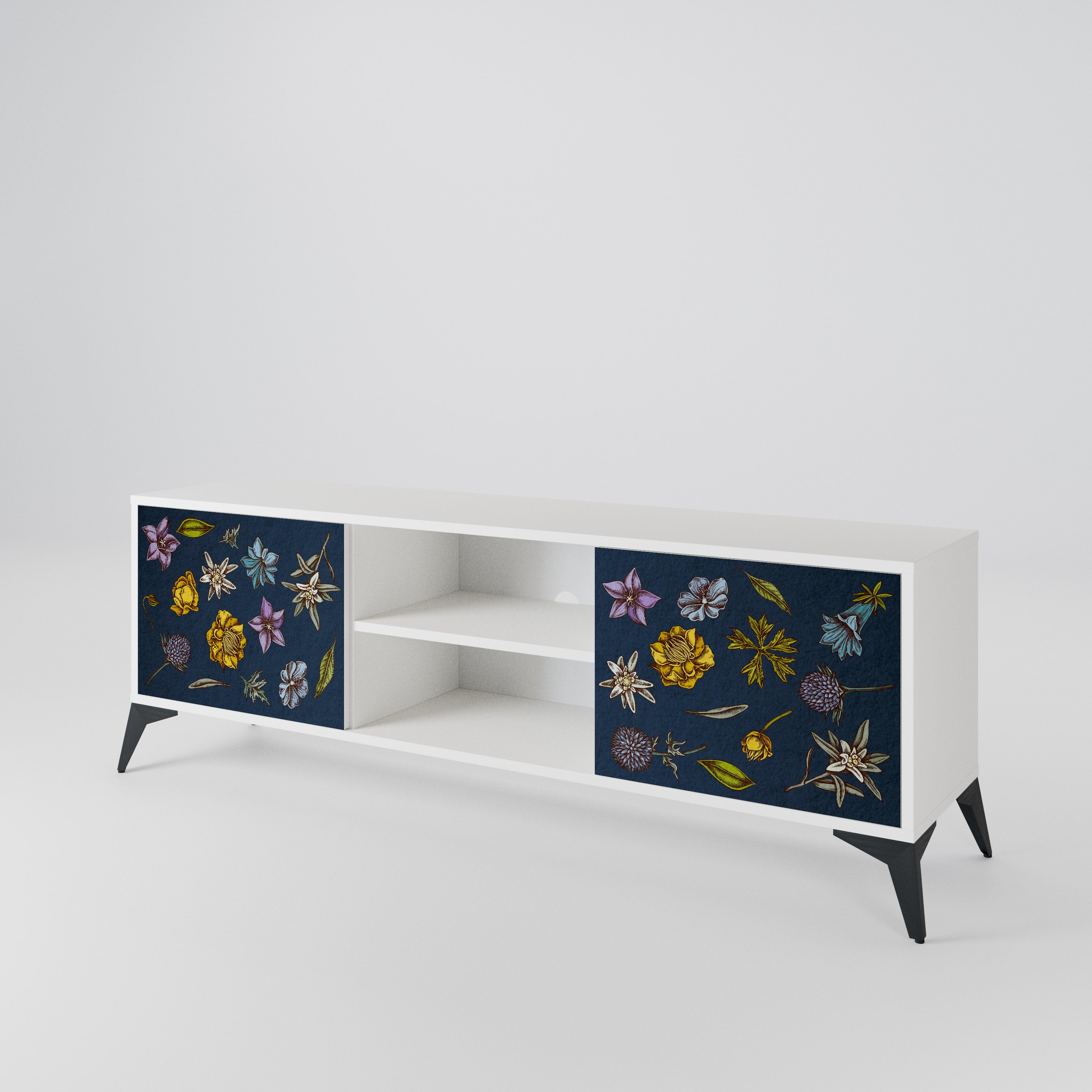 FLOWERS ON NAVY BLUE Dvoudveřový TV stolek