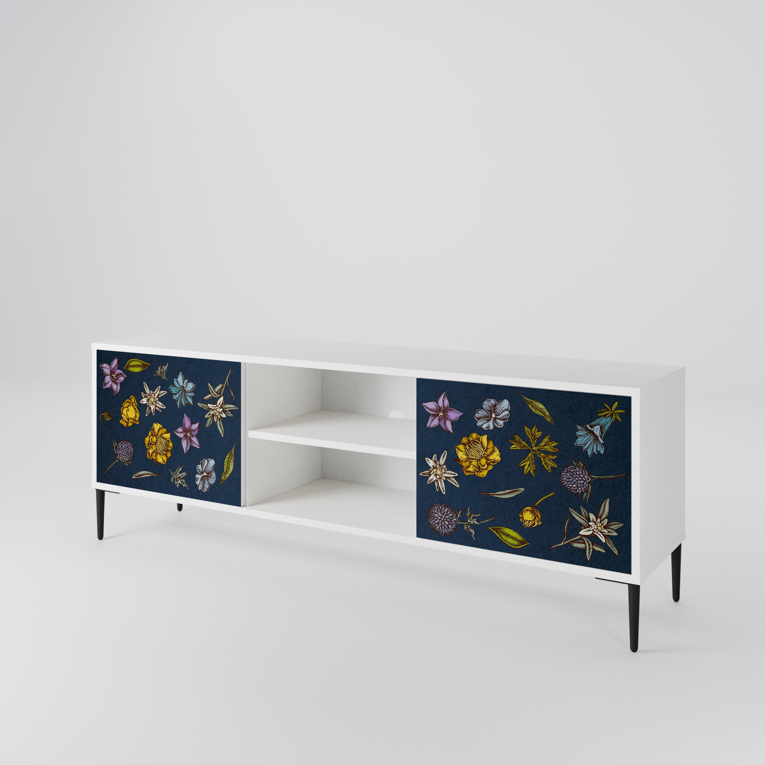 FLOWERS ON NAVY BLUE Dvoudveřový TV stolek