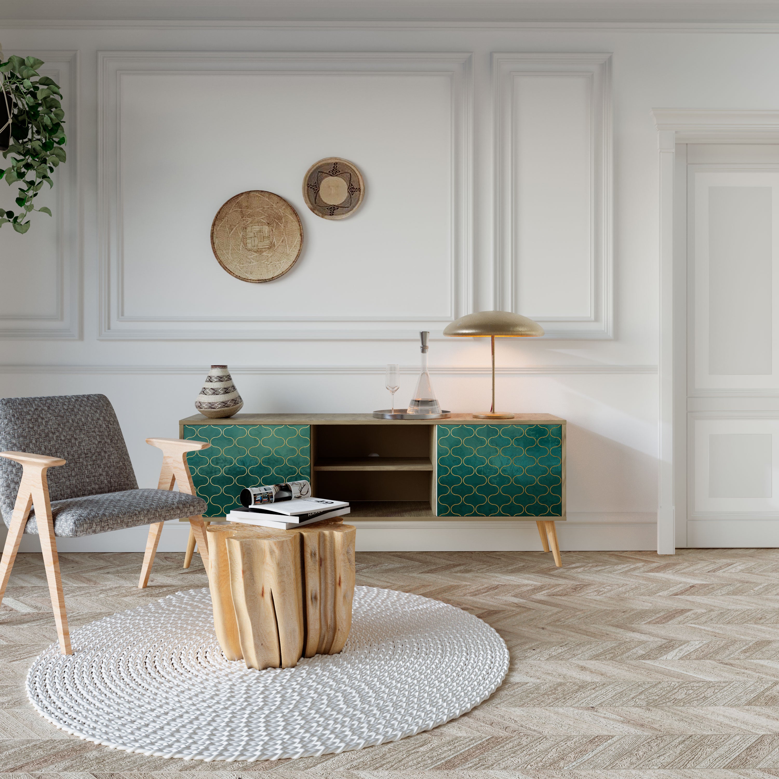 TESSELATED GREENERY Dvoudveřový TV stolek