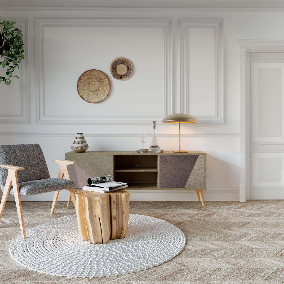 BEIGE GEOMETRY Dvoudveřový TV stolek