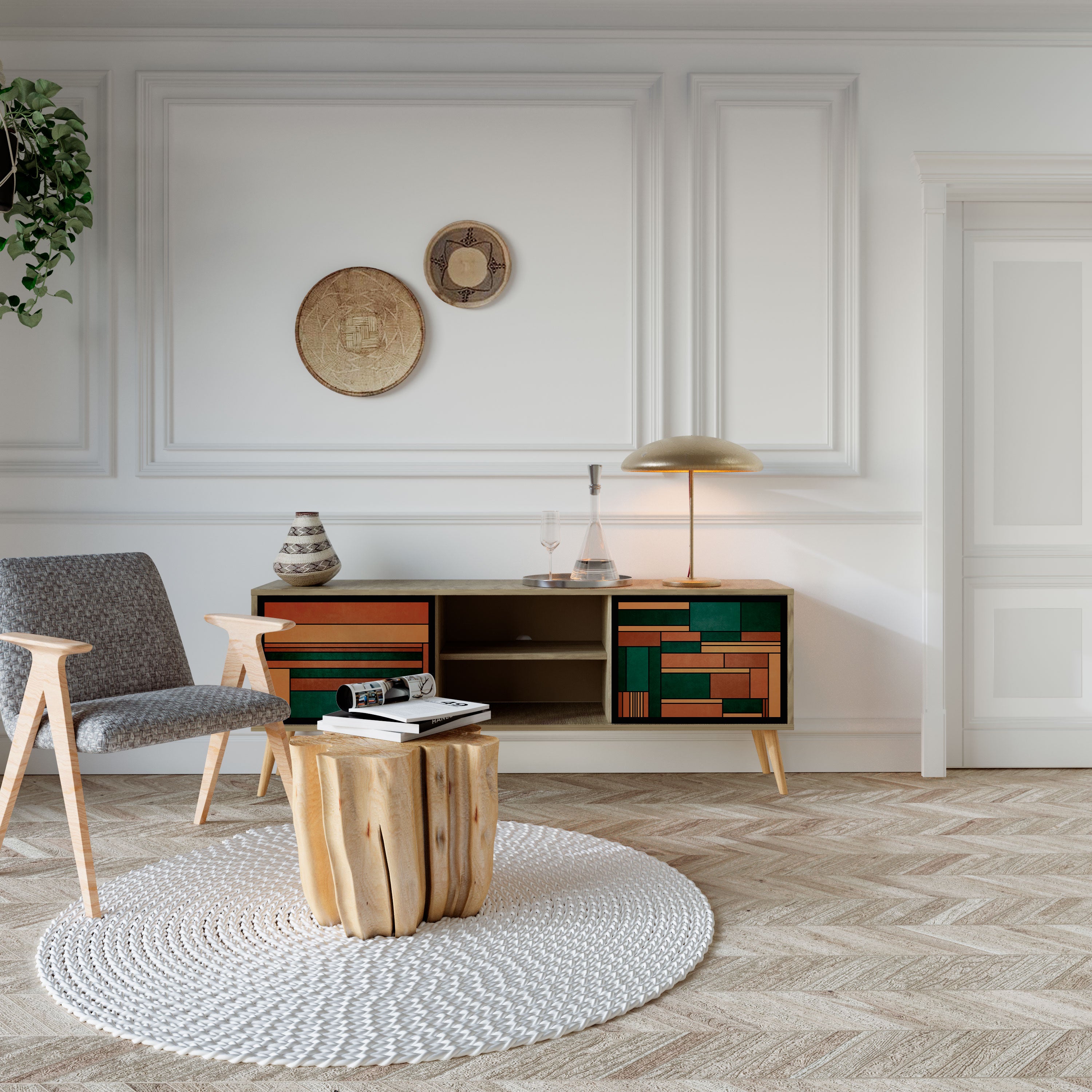 EARTHY FIGURES Dvoudveřový TV stolek