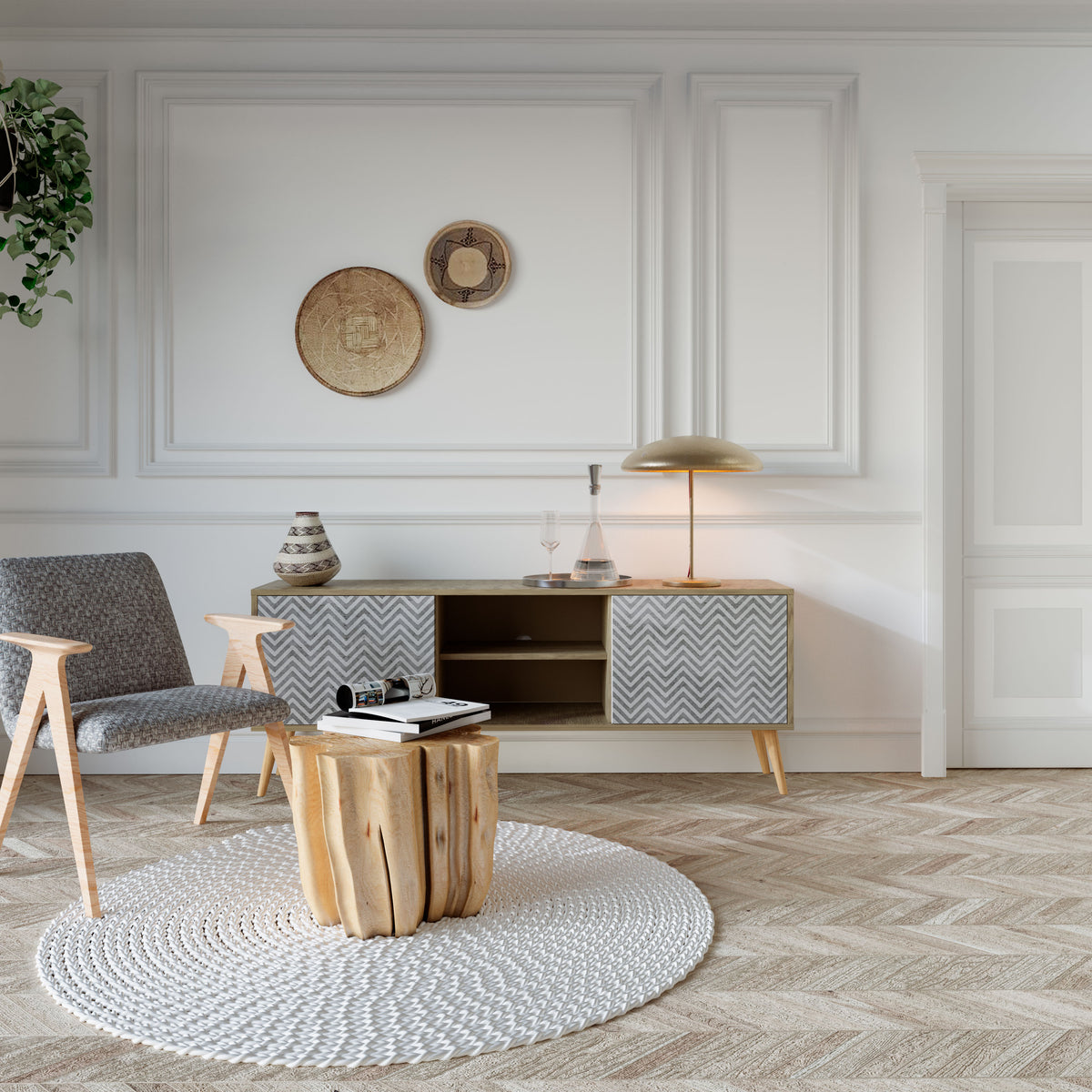 CONCRETE ZIG ZAG Dvoudveřový TV stolek